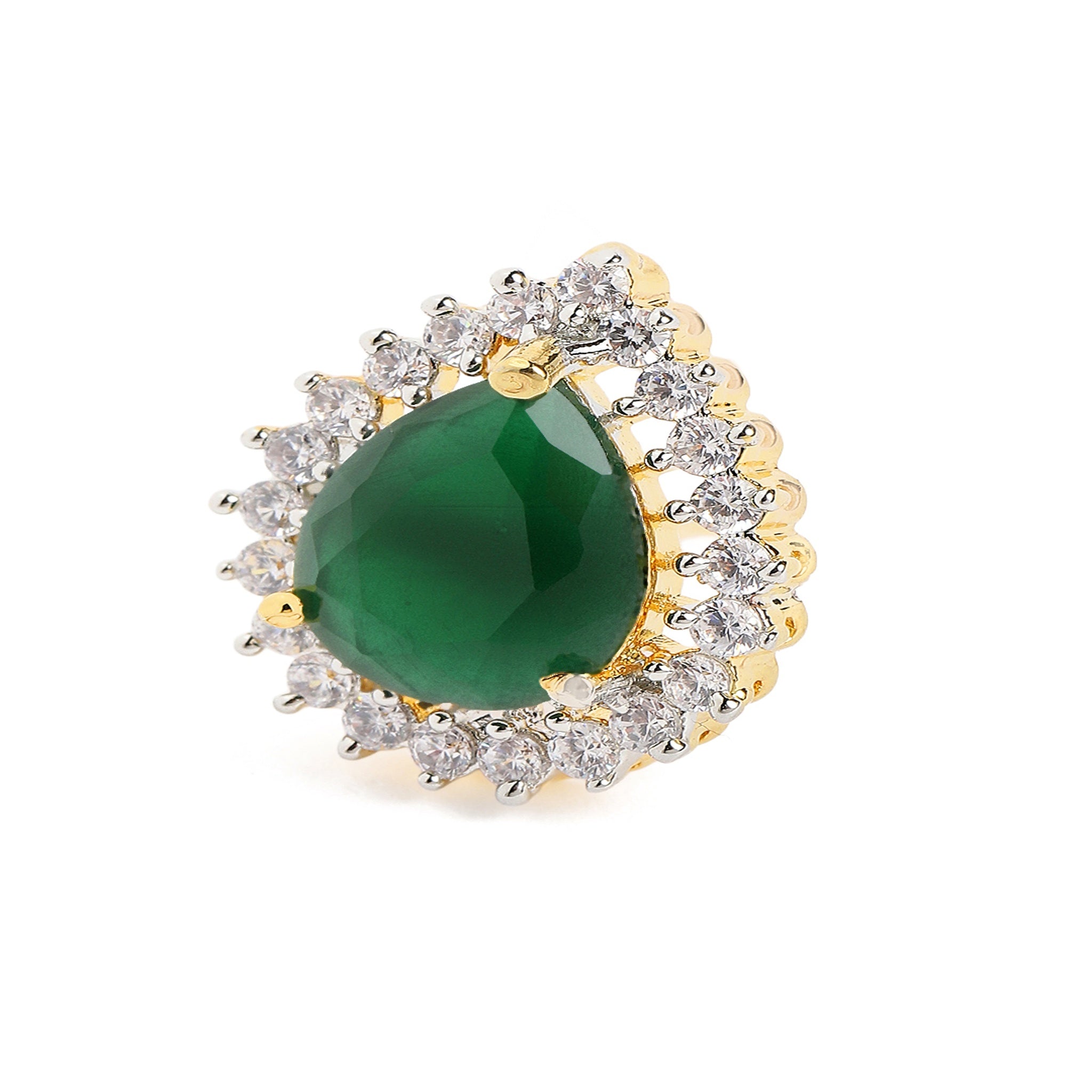 Gold Plated Green American Diamond Stud Earrings