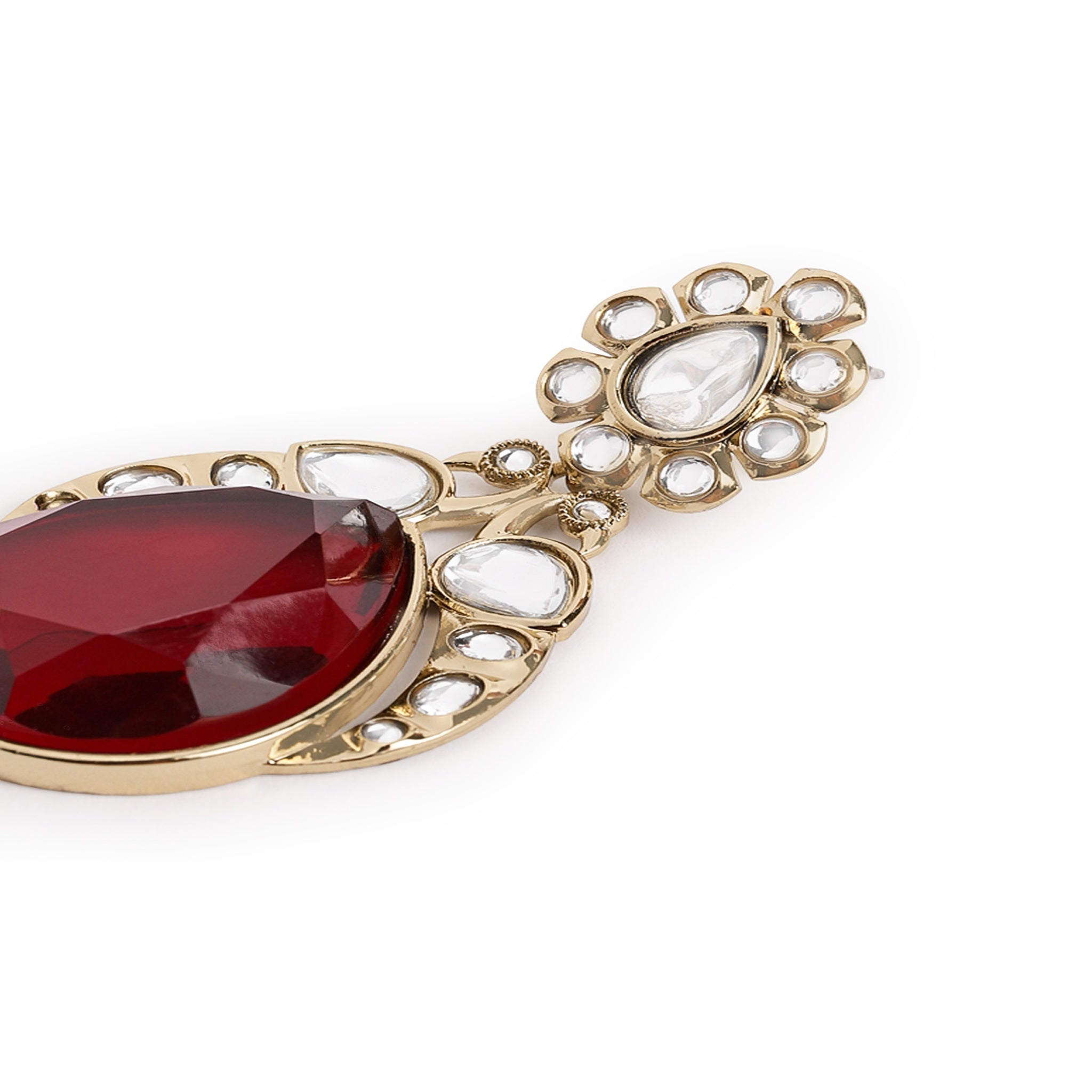 Gold Plated Maroon Drop Earrings