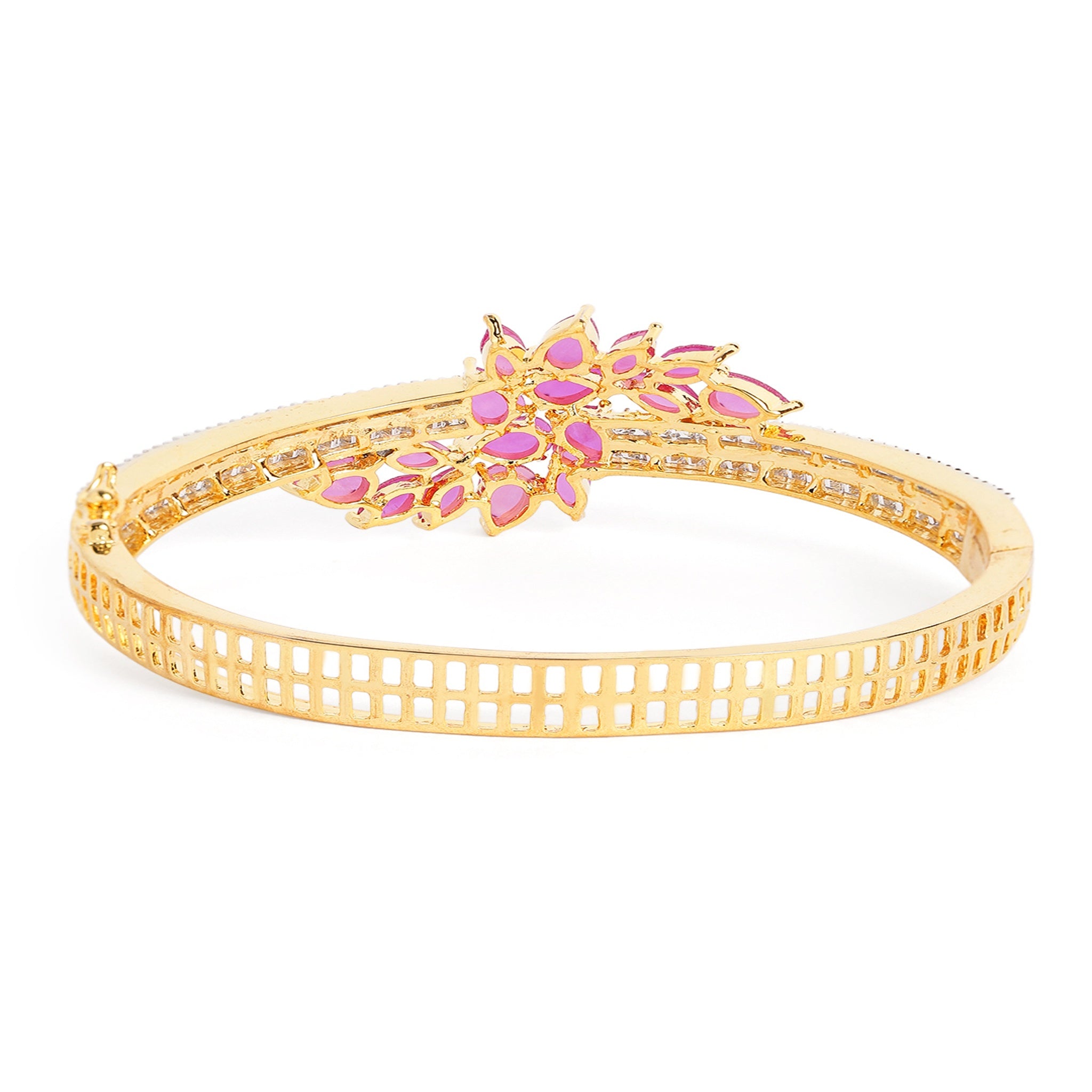 Women Cubic Zirconia Gold-Plated Kada Bracelet-Ruby