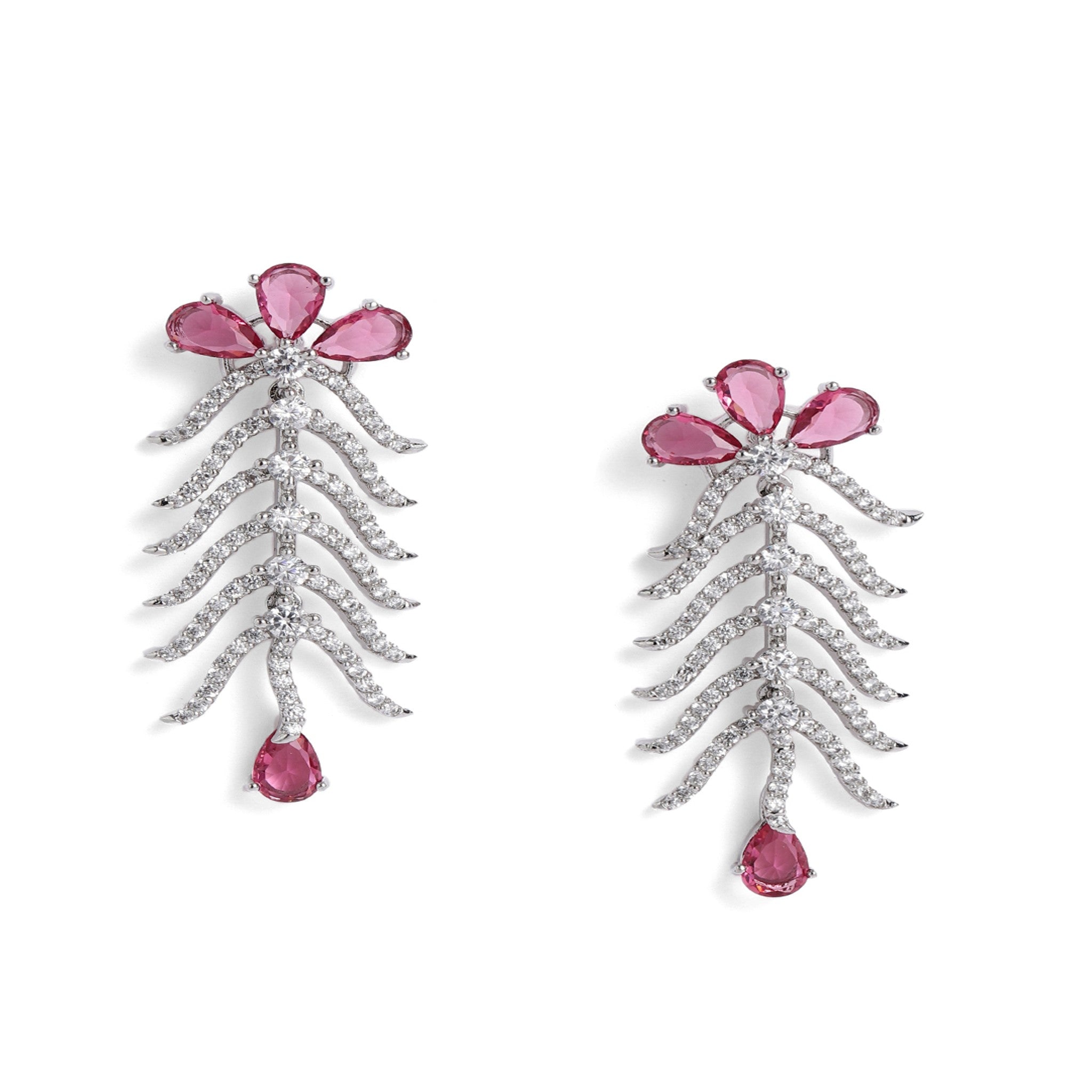 Rhodium-Plated White & Rani AD-Studded Jewellery Set