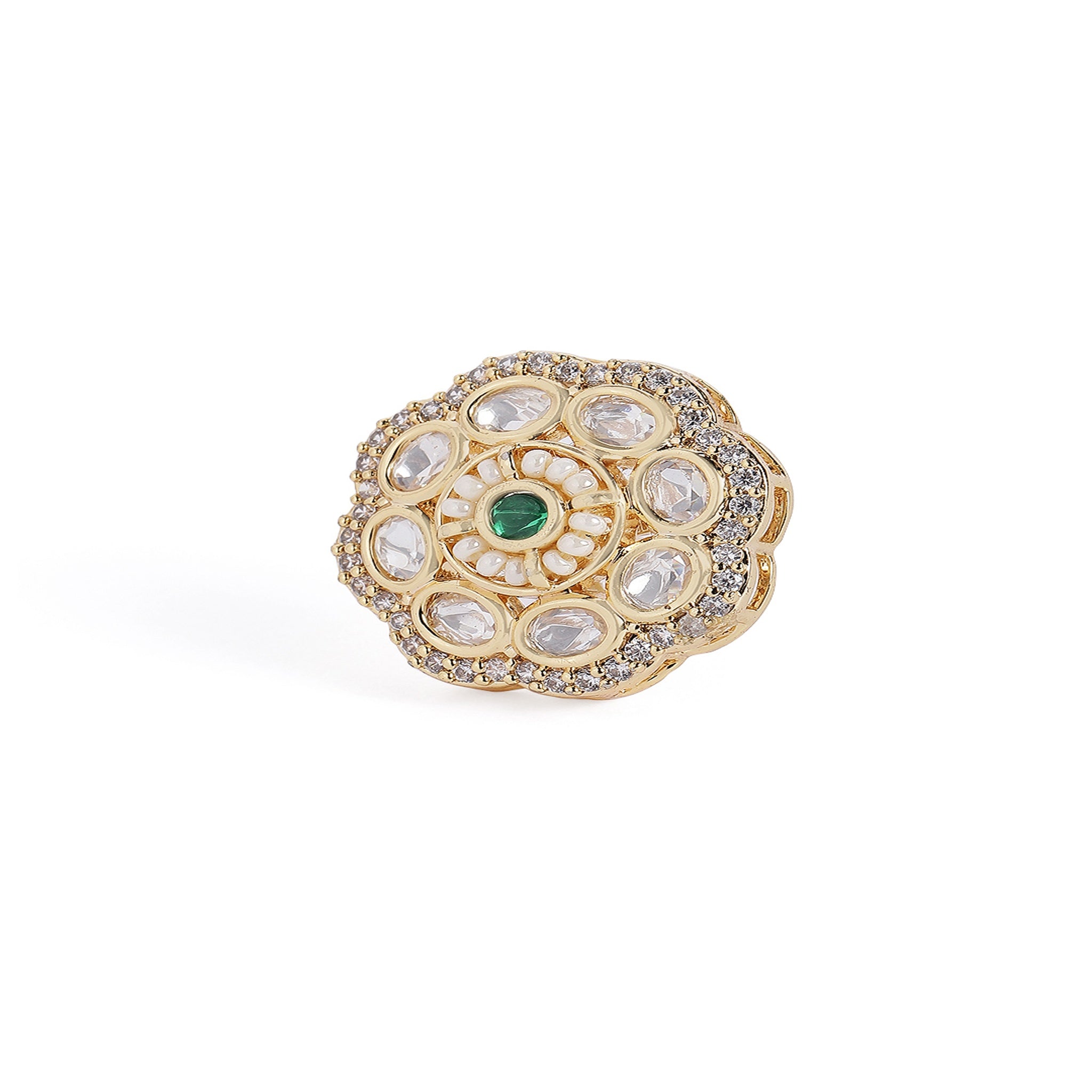 Gold-Plated Green Classic Kundan Studs