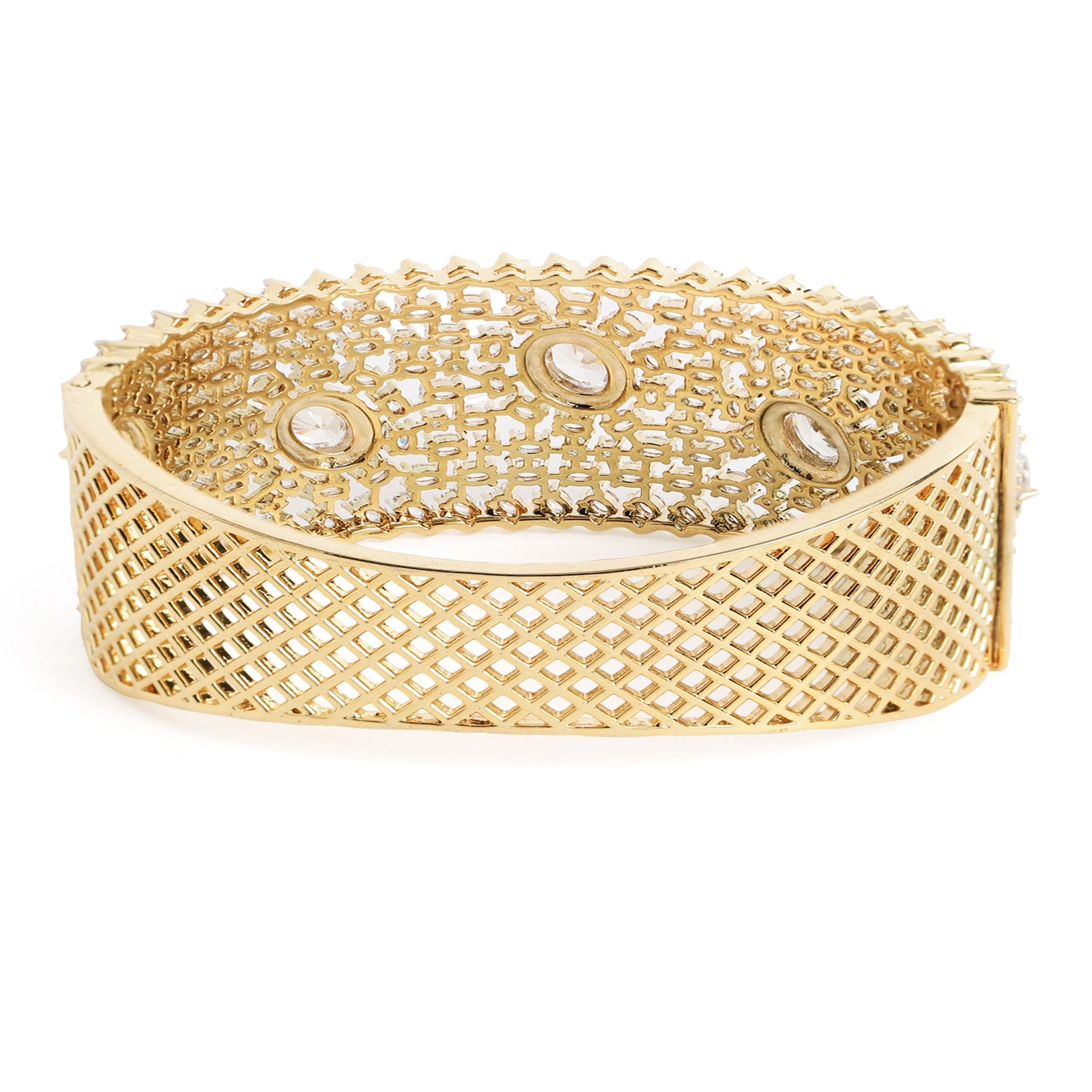 Women Cubic Zirconia Gold-Plated Kada Bracelet-White