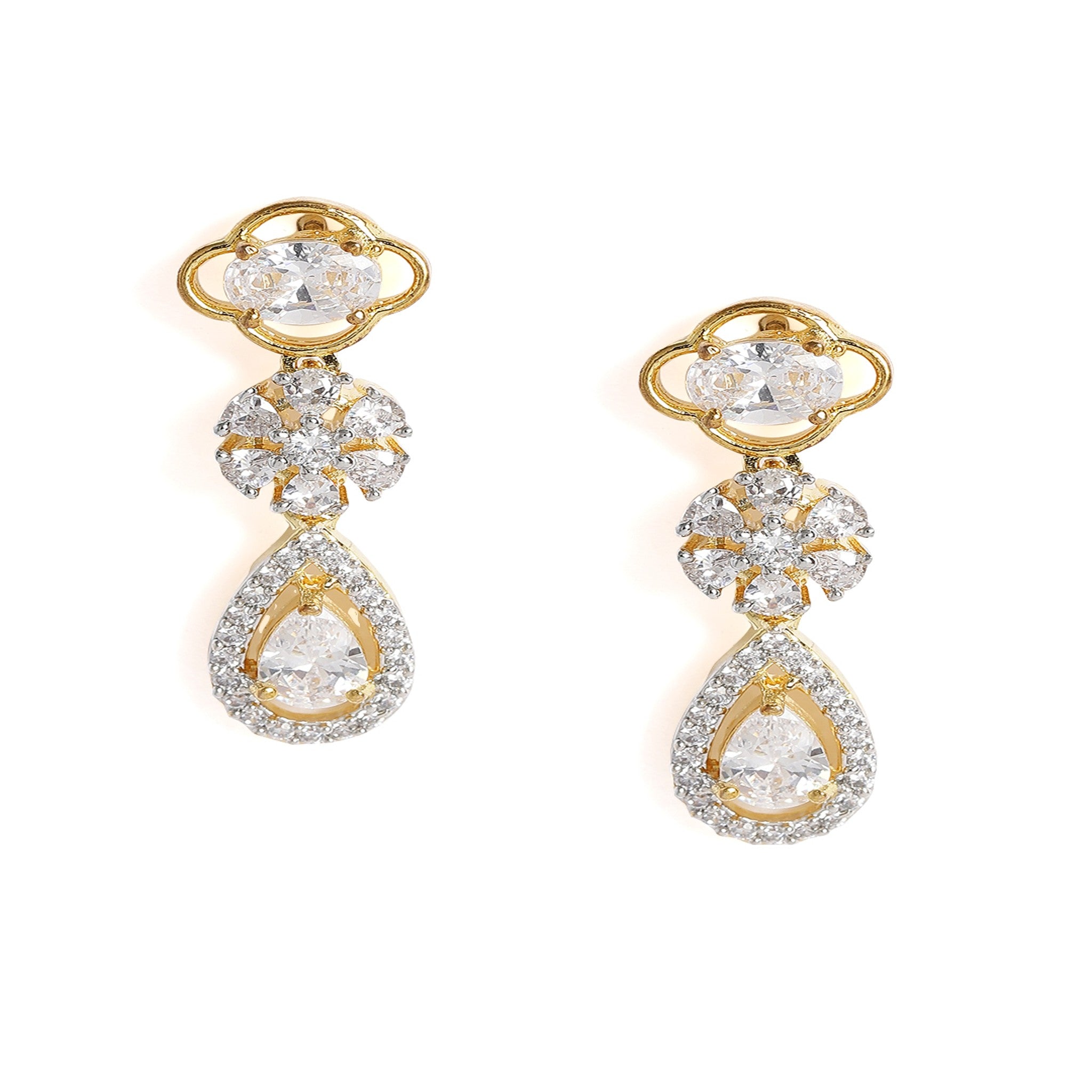Gold Plated Flower White AD-Studded Jewellery Set