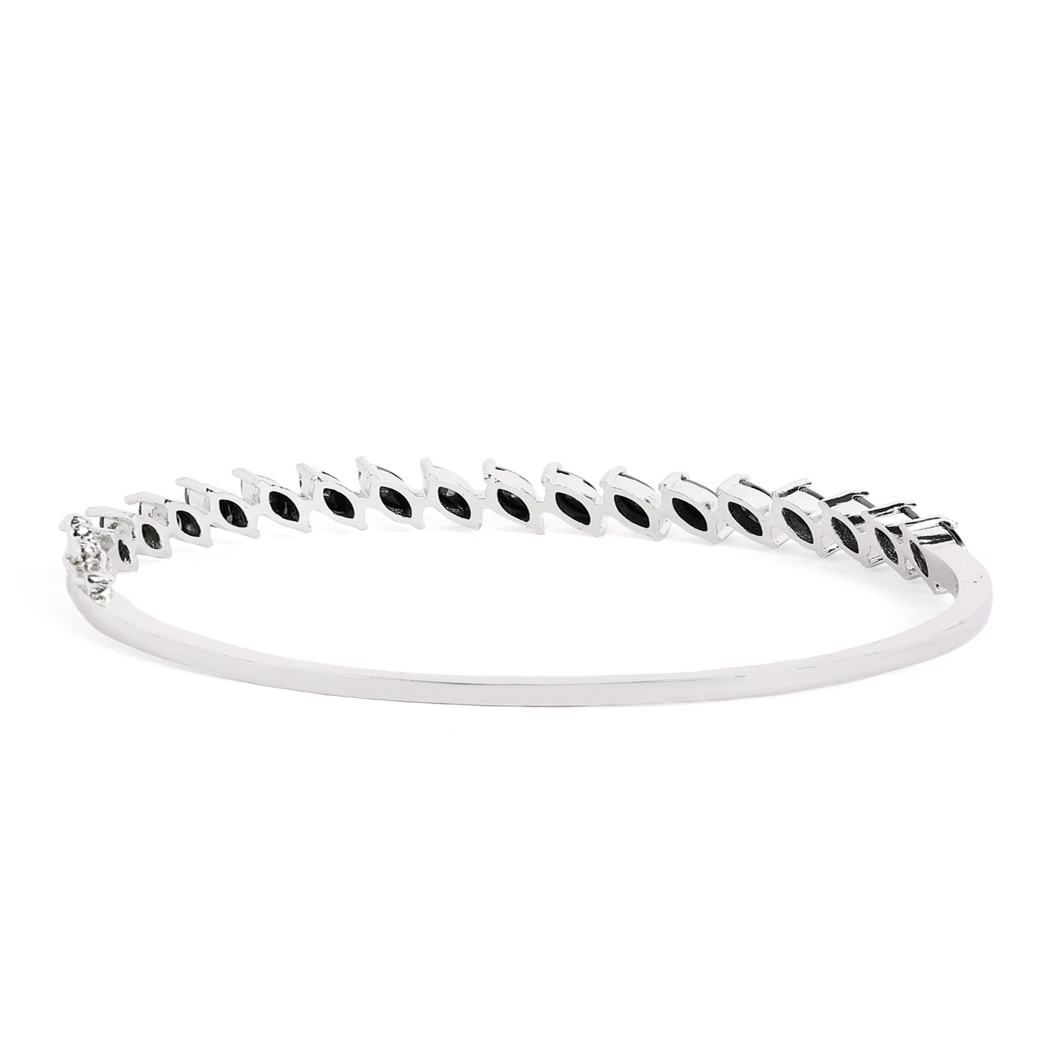 Women Cubic Zirconia Rhodium-Plated Kada Bracelet-Black