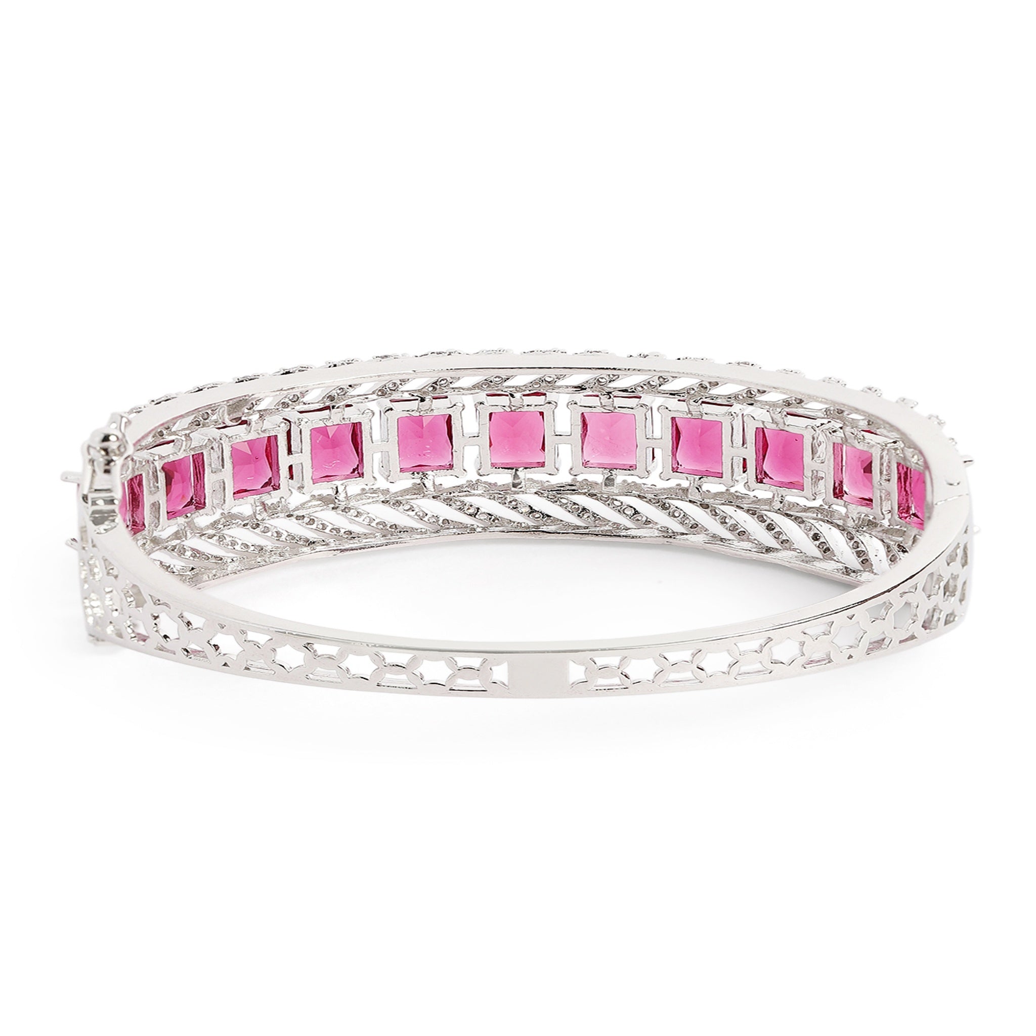Cubic Zirconia Rhodium-Plated Kada Bracelet-Rani