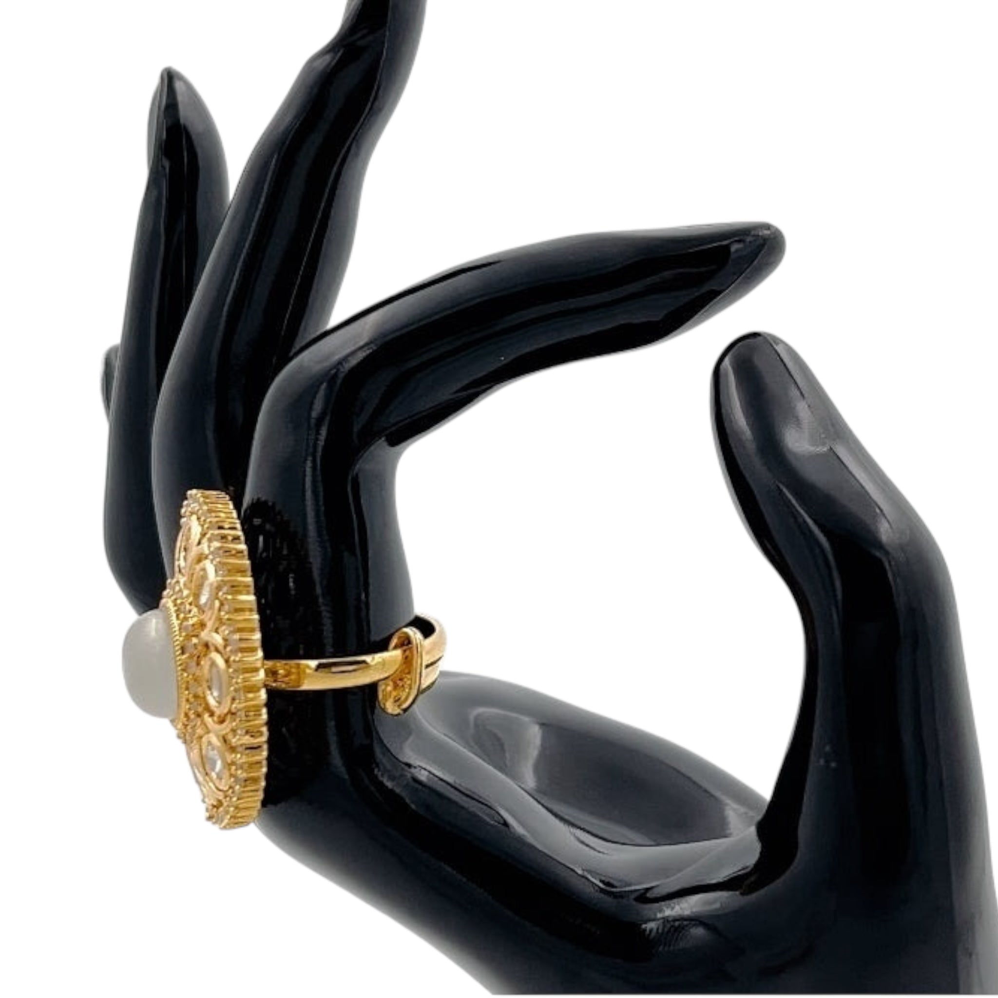 Lavish Giftz Gold-Plated Classic Kundan Adjustable Kundan Stone Studded Handcrafted Finger Ring