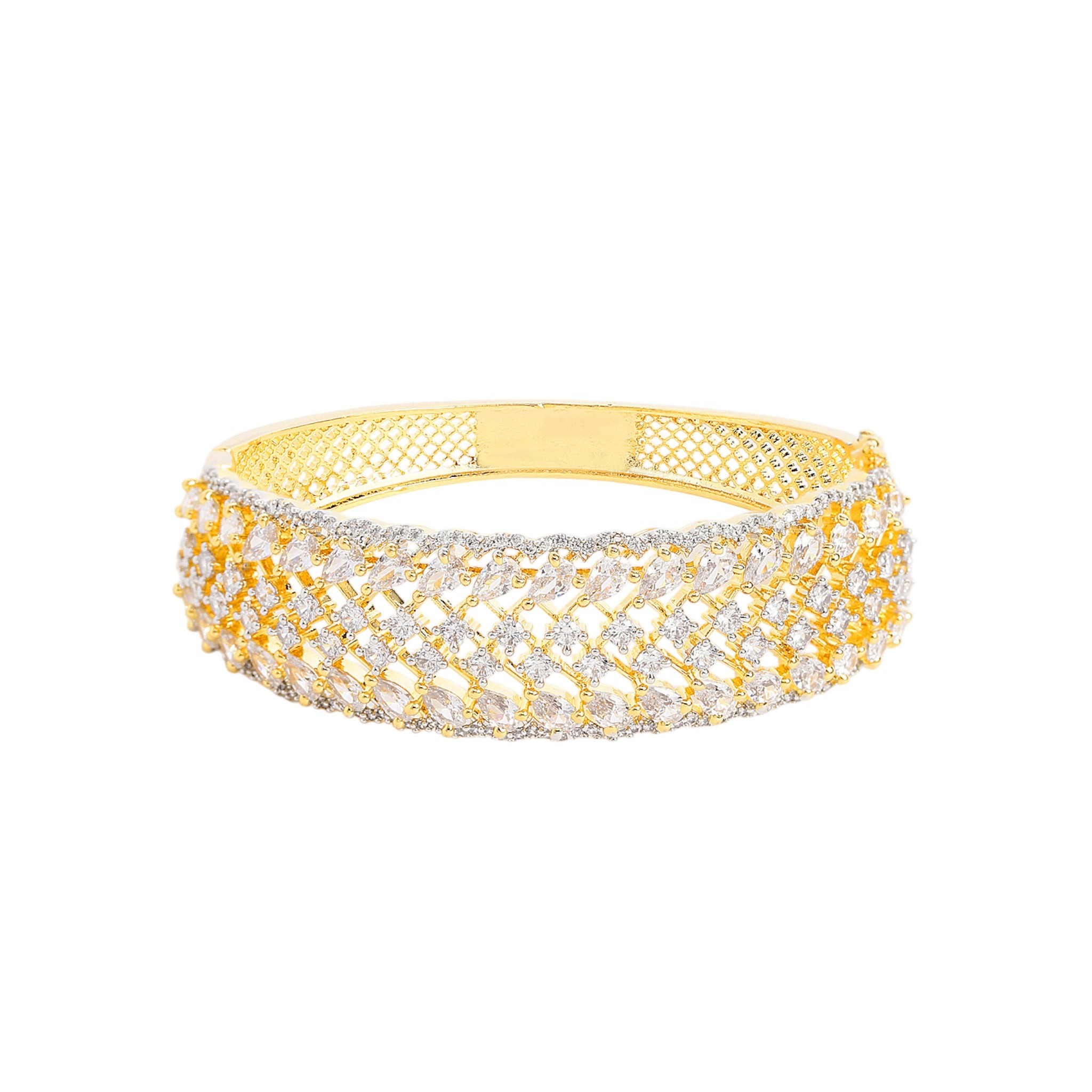 Women Cubic Zirconia Gold-Plated Kada Bracelet