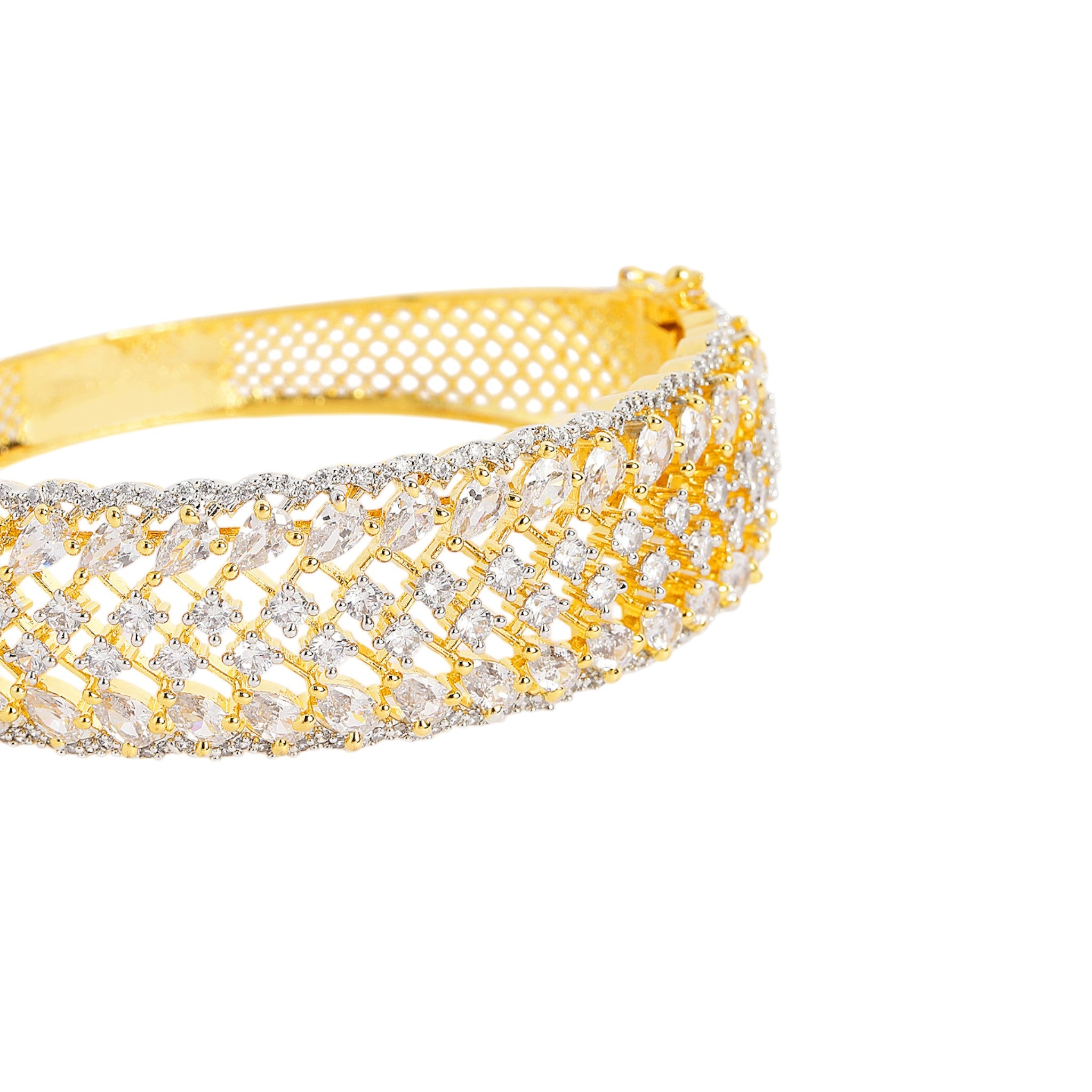 Women Cubic Zirconia Gold-Plated Kada Bracelet