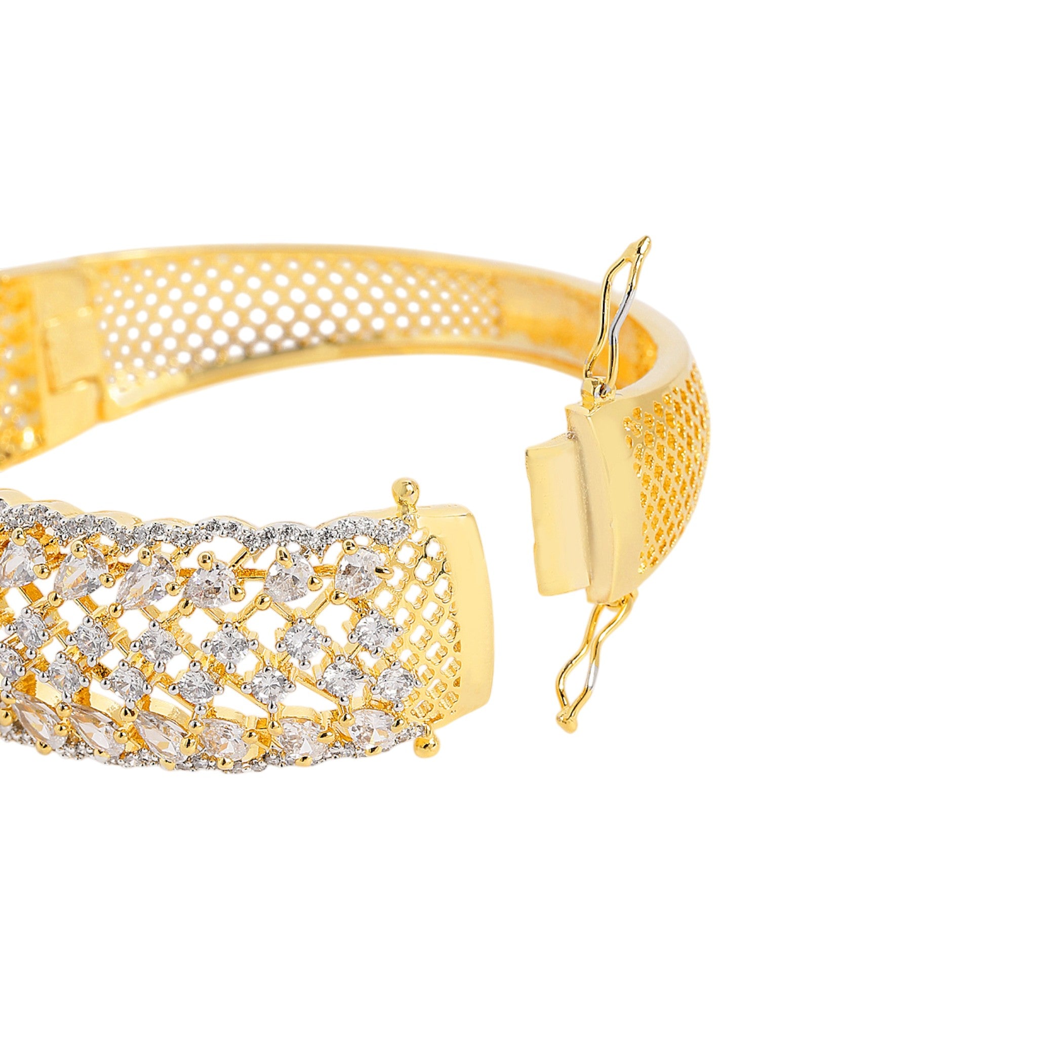 Women Cubic Zirconia Gold-Plated Kada Bracelet