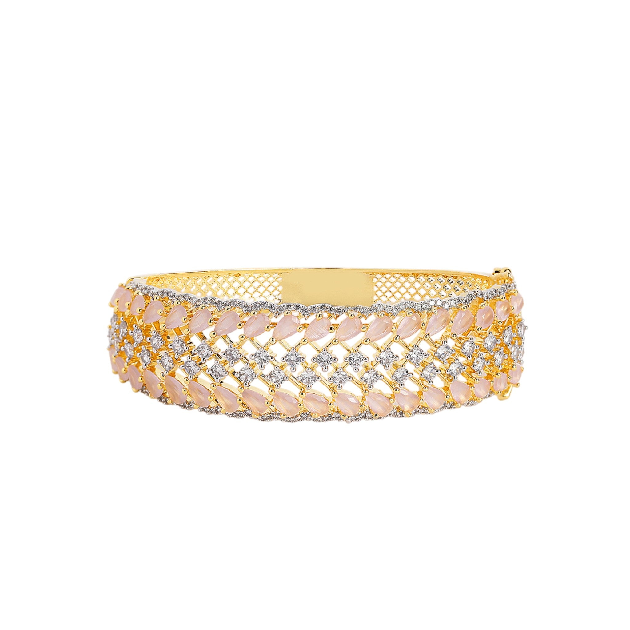 Women Gold-Plated Cubic Zirconia Studded Kada Bracelet