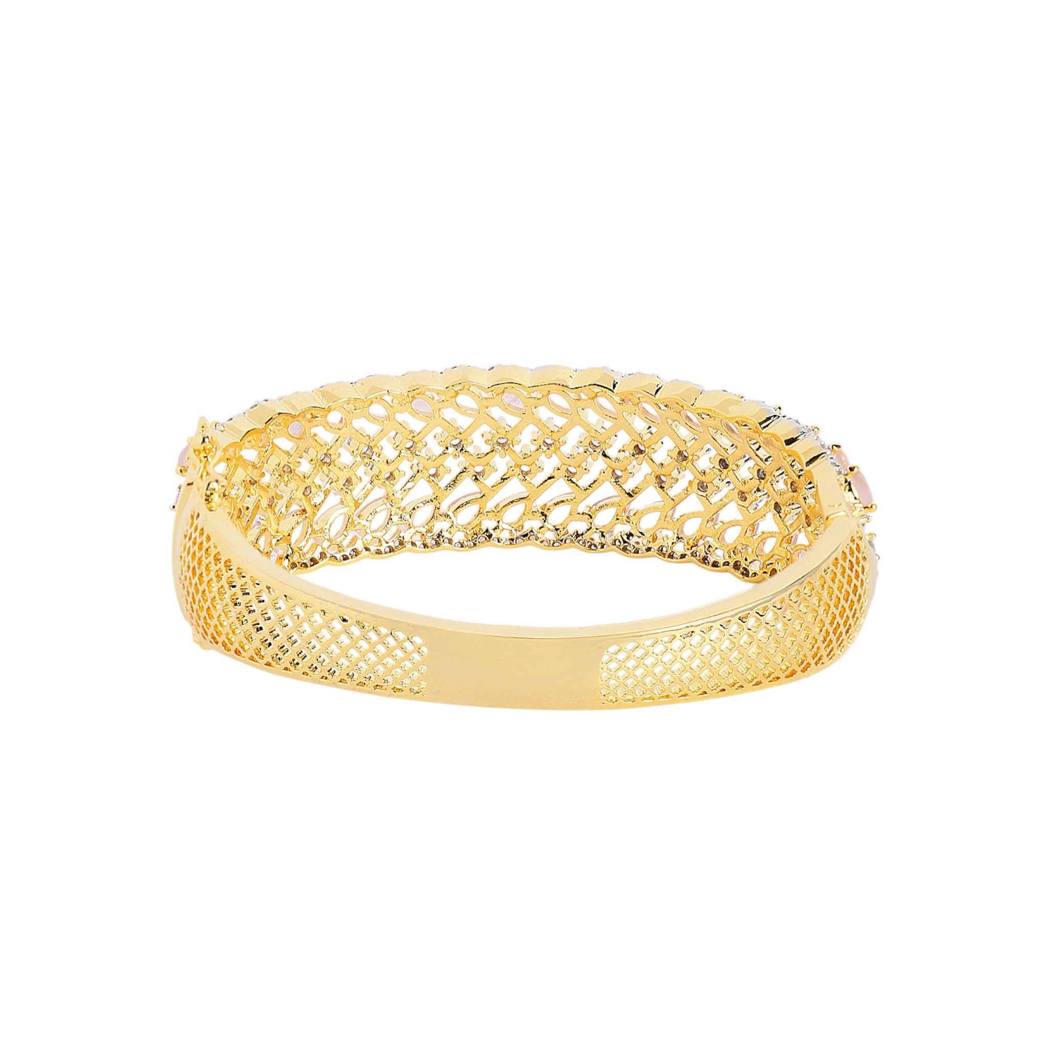 Women Gold-Plated Cubic Zirconia Studded Kada Bracelet