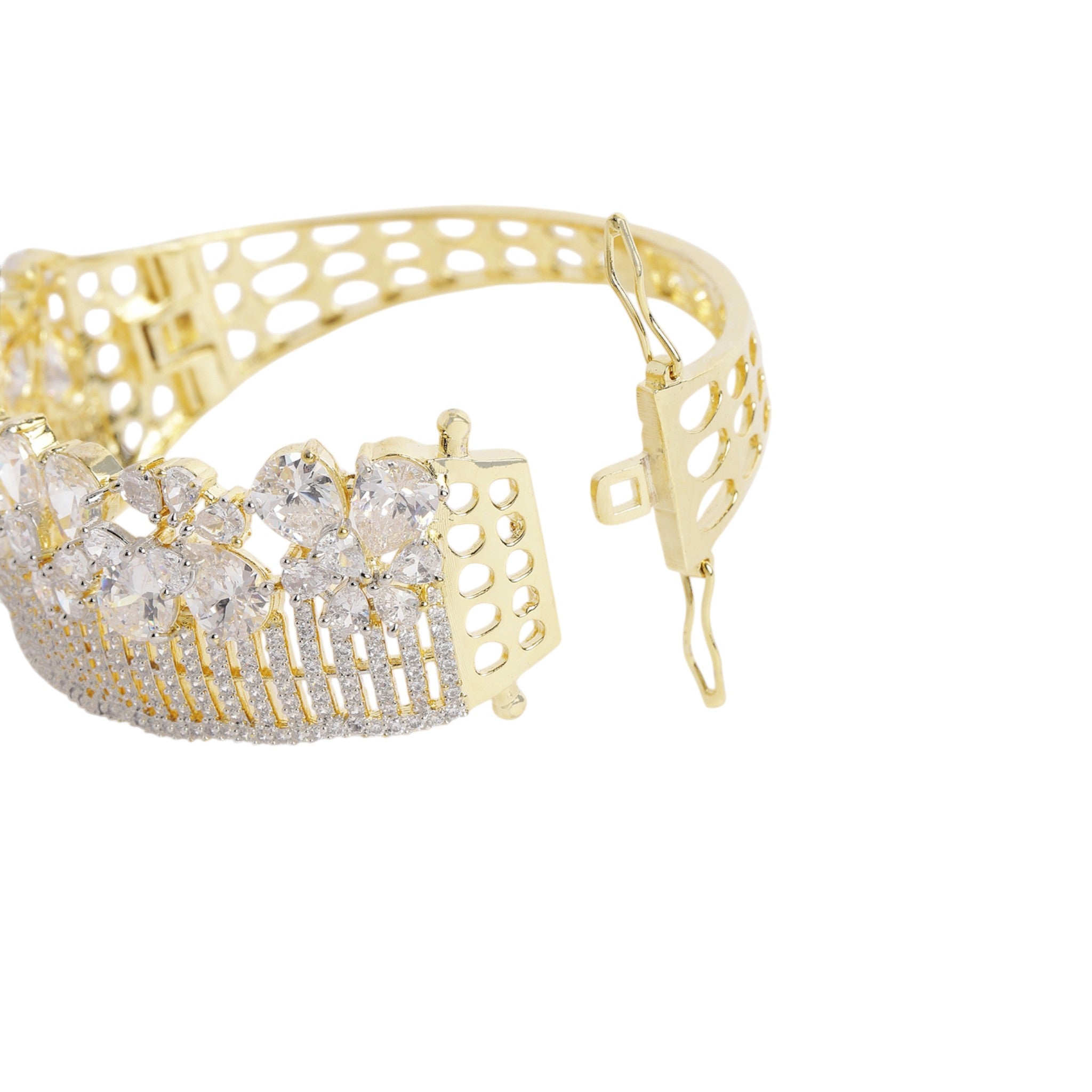Women Cubic Zirconia Gold-Plated Kada Bracelet