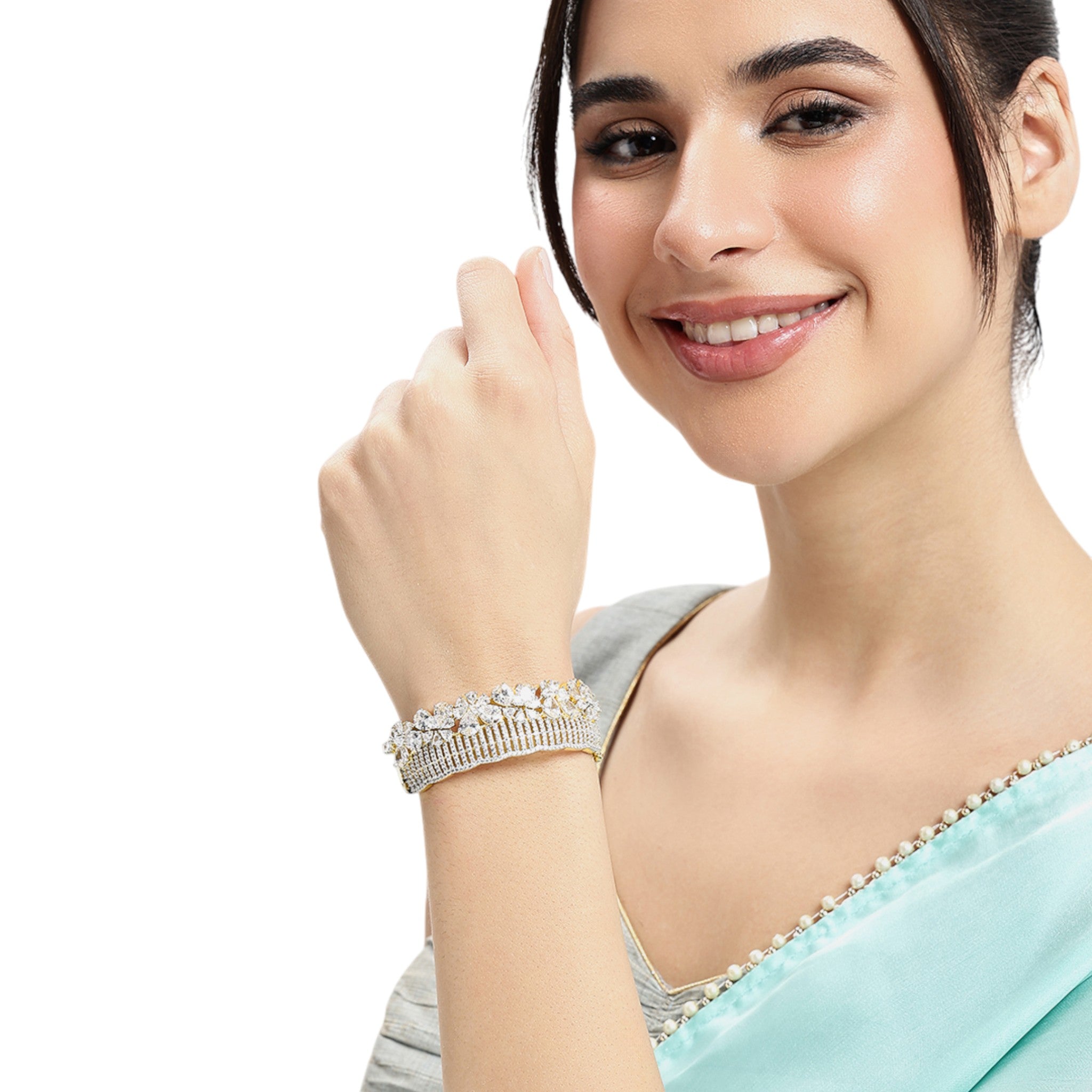 Women Cubic Zirconia Gold-Plated Kada Bracelet