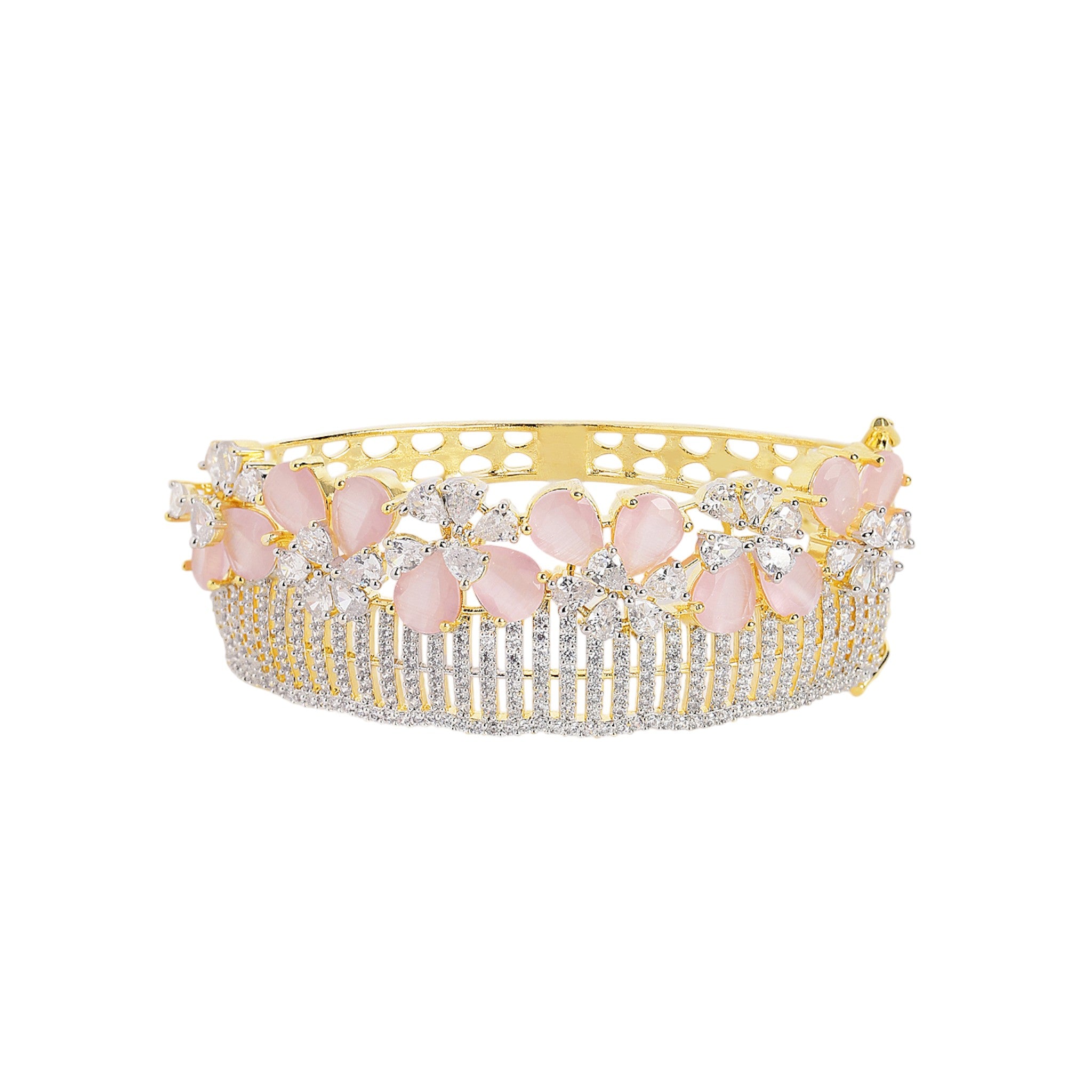 Women Gold-Plated Cubic Zirconia Studded Kada Bracelet