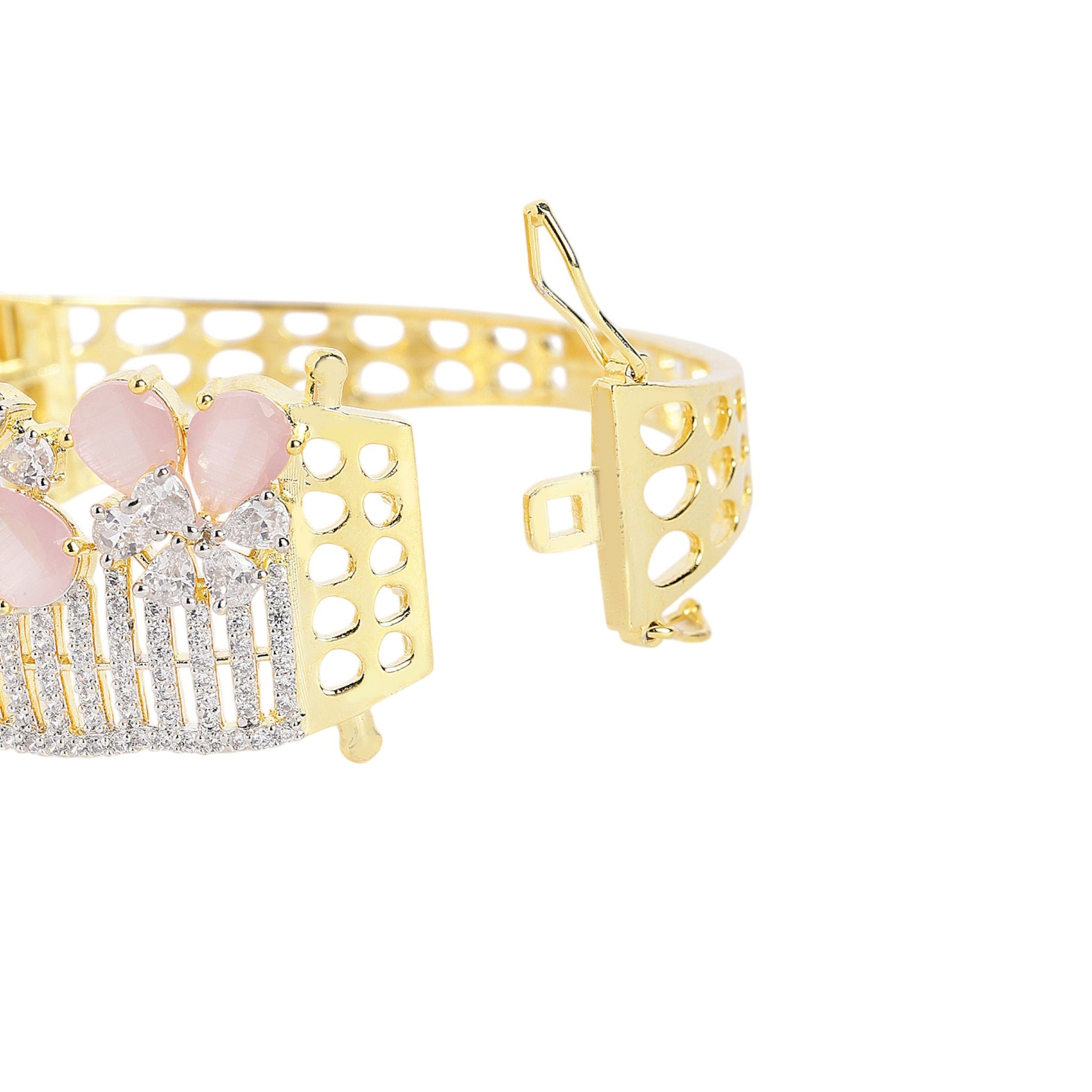 Women Gold-Plated Cubic Zirconia Studded Kada Bracelet