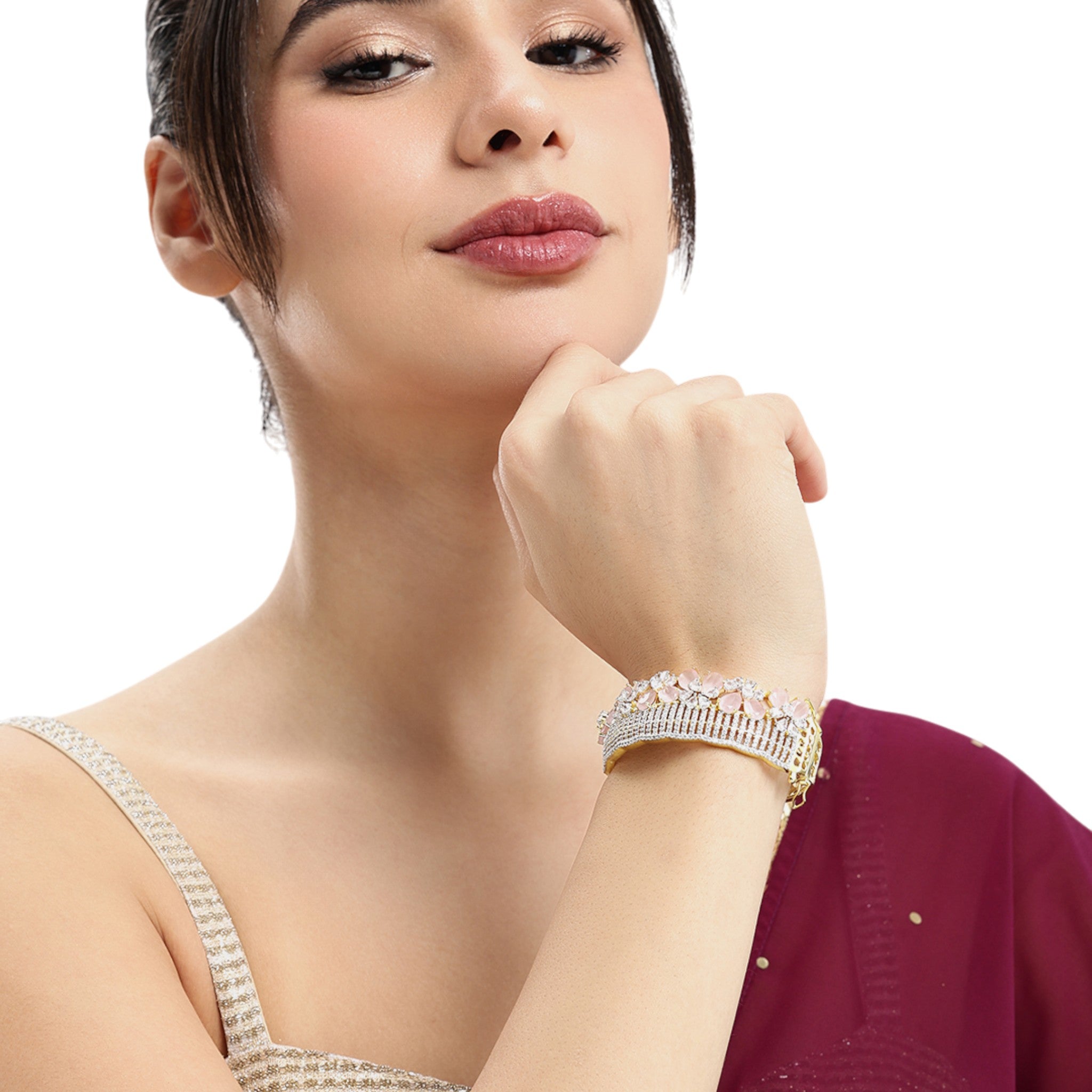 Women Gold-Plated Cubic Zirconia Studded Kada Bracelet