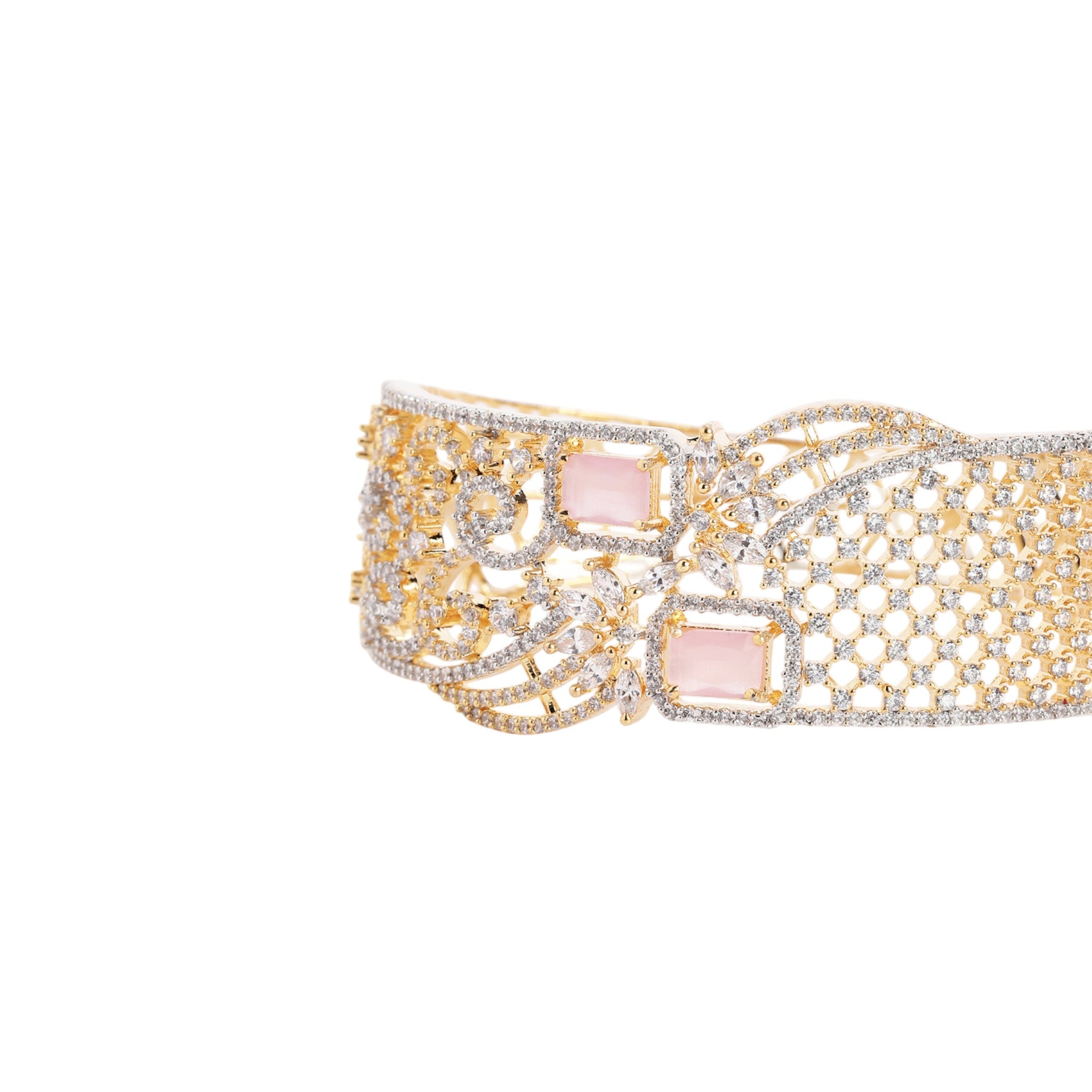 Women Gold-Plated Cubic Zirconia Studded Kada Bracelet