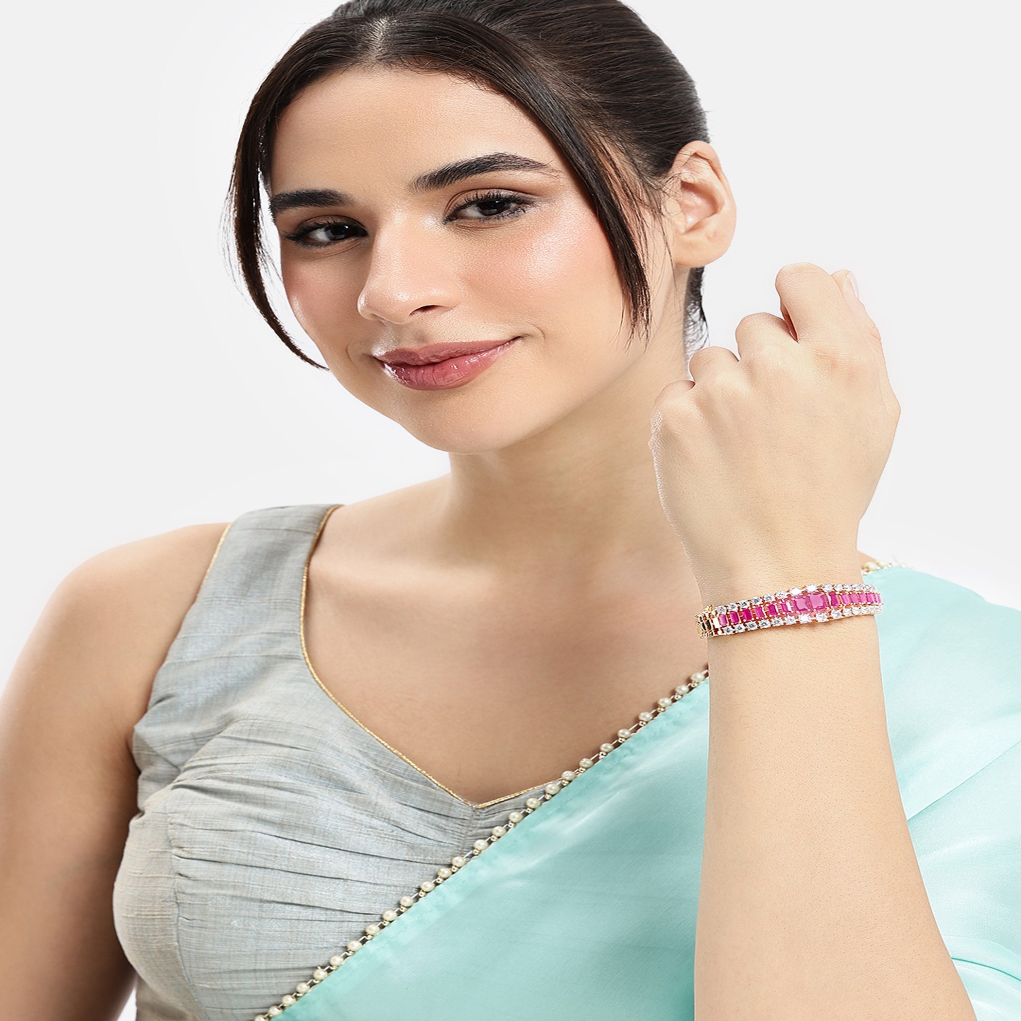 Women Cubic Zirconia Gold-Plated Kada Bracelet