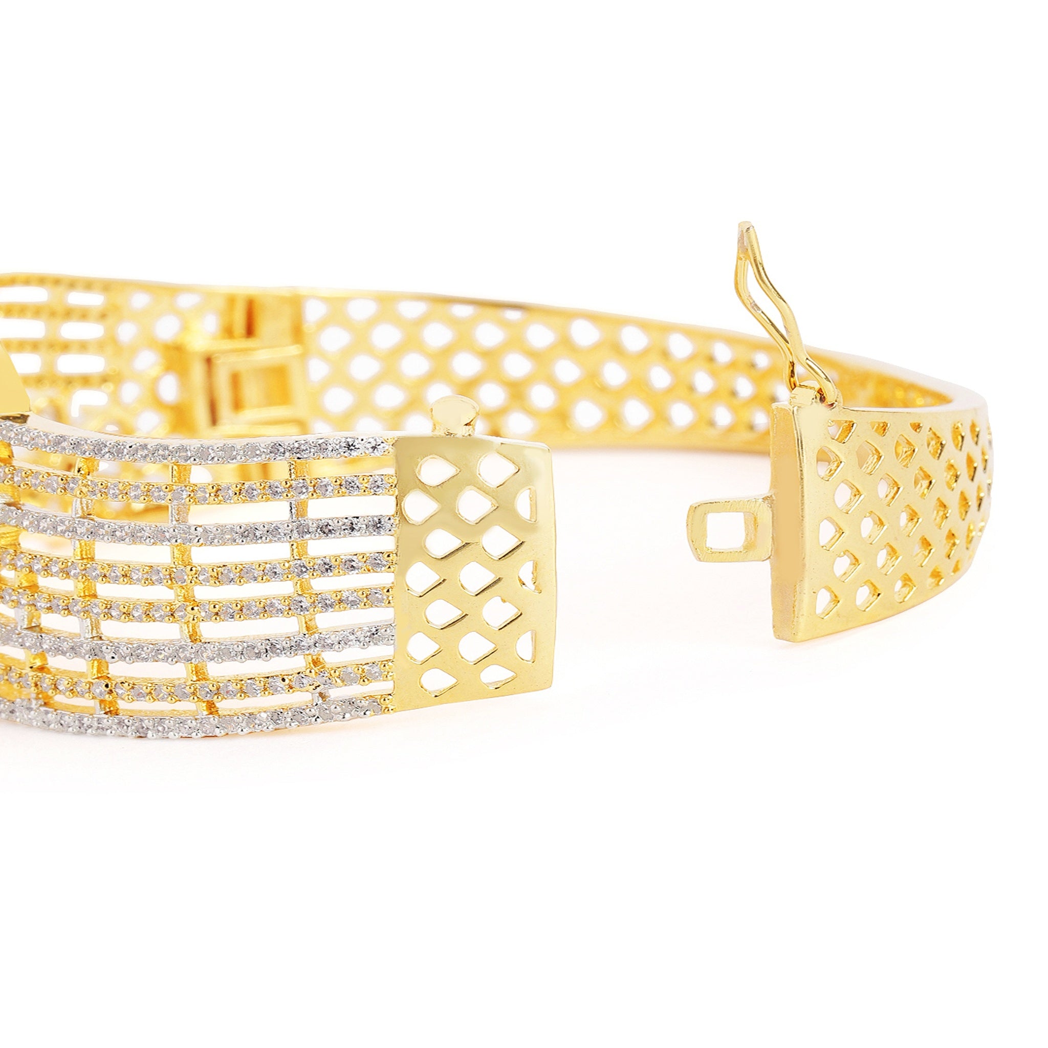 Women Gold-Plated Cubic Zirconia Studded Kada Bracelet