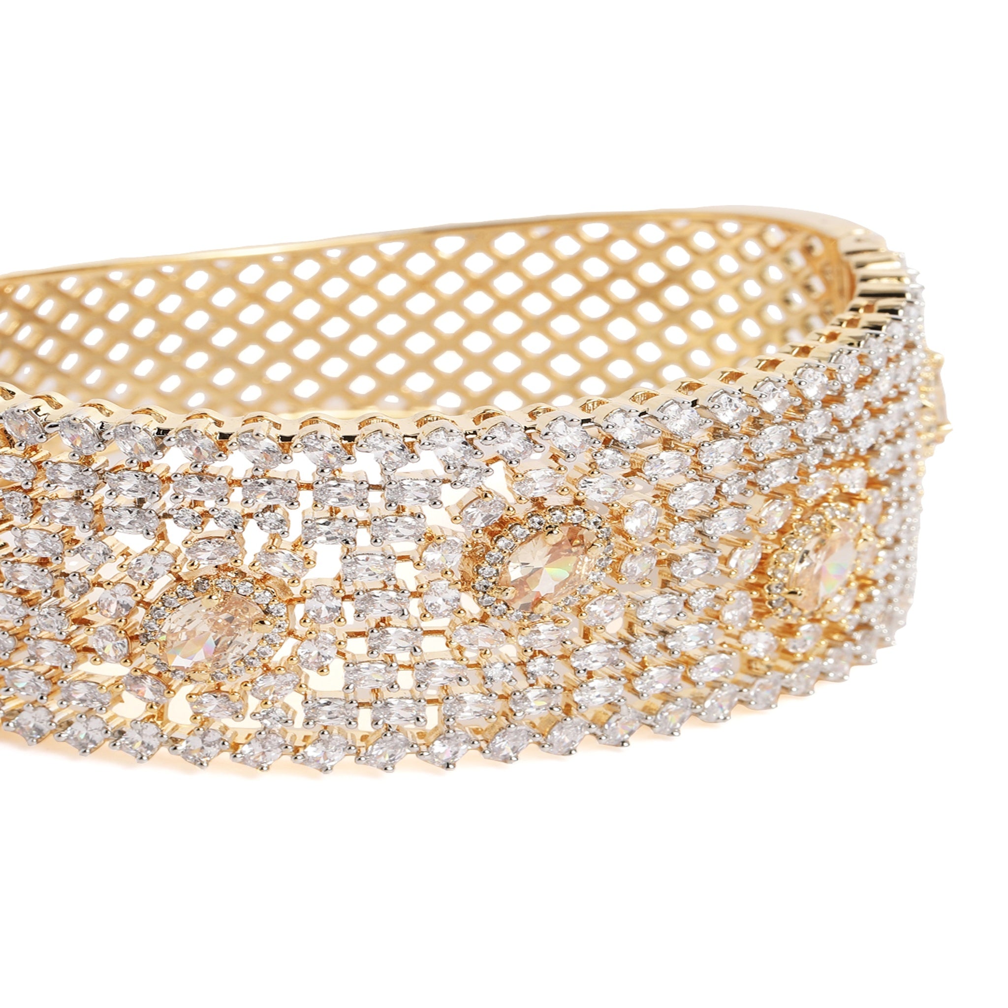 Women Cubic Zirconia Gold-Plated Kada Bracelet