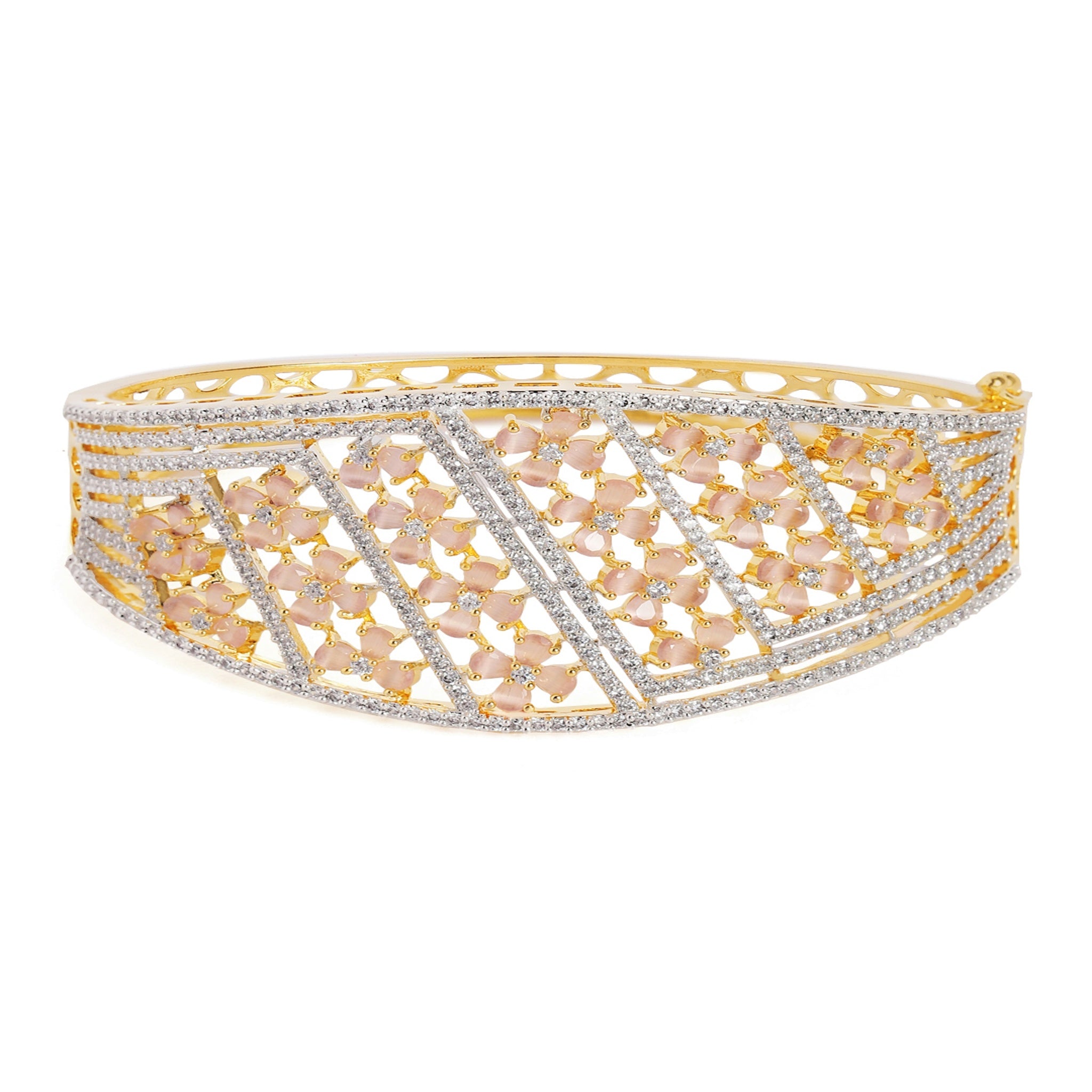 Women Gold-Plated Cubic Zirconia Studded Kada Bracelet