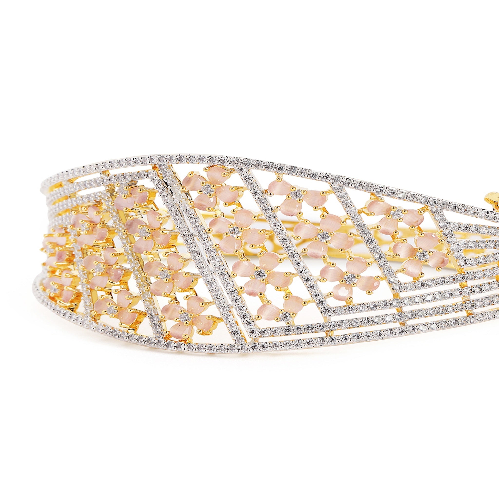 Women Gold-Plated Cubic Zirconia Studded Kada Bracelet
