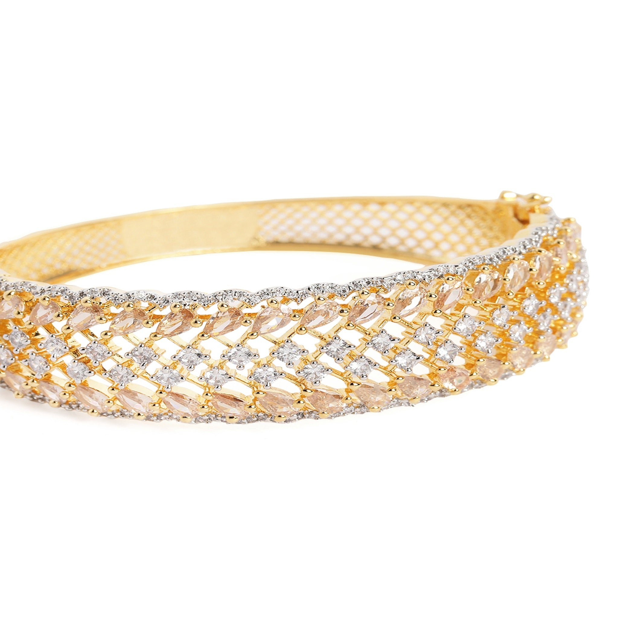 Women Cubic Zirconia Gold-Plated Kada Bracelet