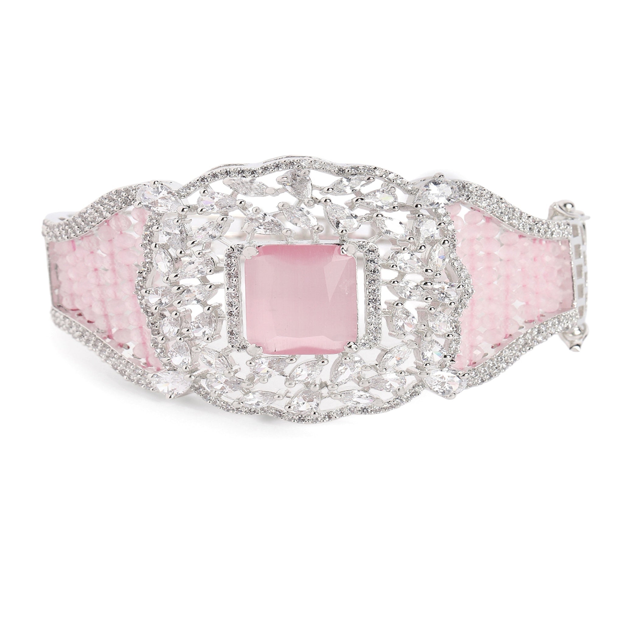 Women Rhodium-Plated Cubic Zirconia Studded Kada Bracelet