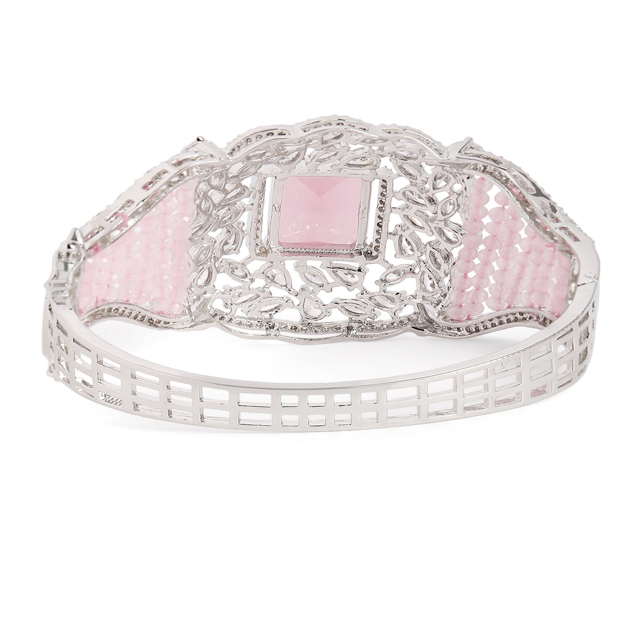 Women Rhodium-Plated Cubic Zirconia Studded Kada Bracelet