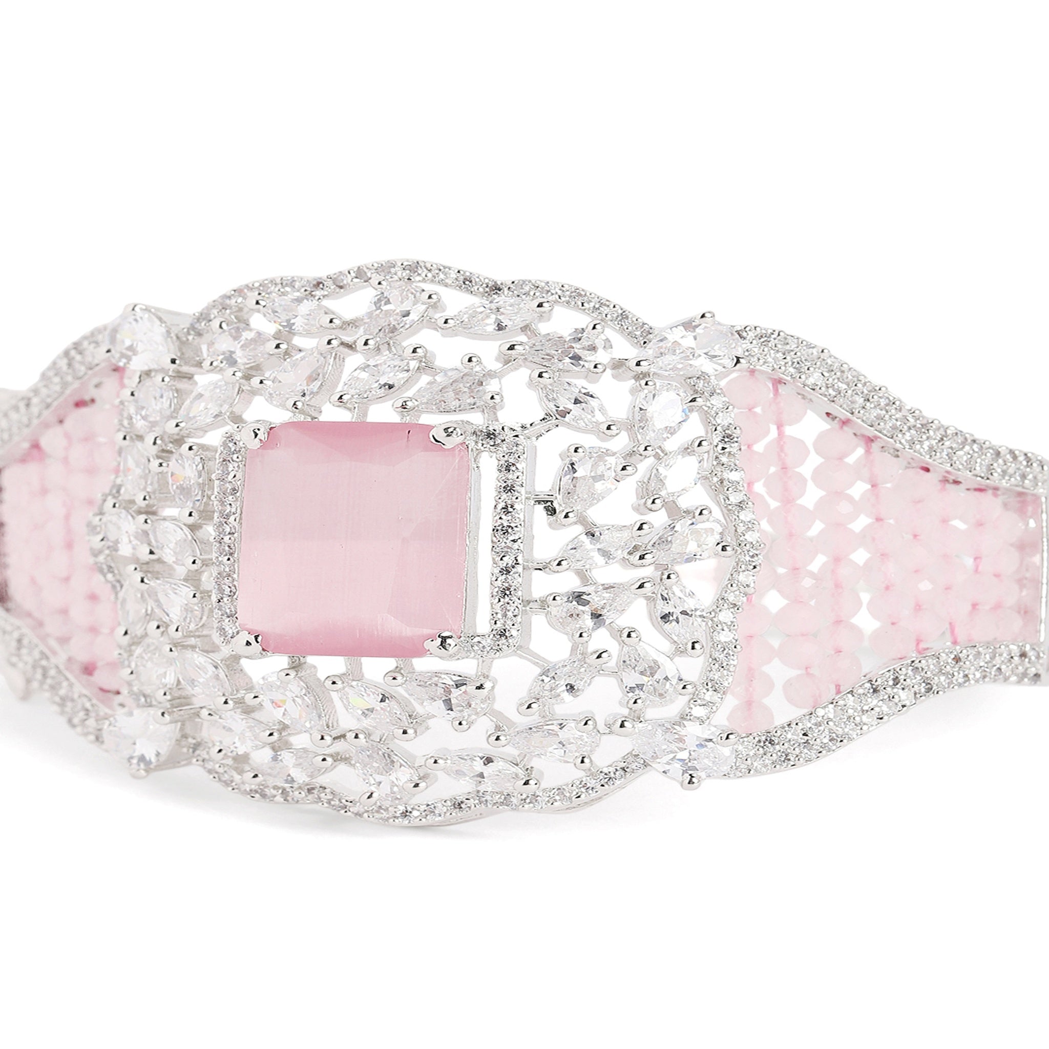 Women Rhodium-Plated Cubic Zirconia Studded Kada Bracelet