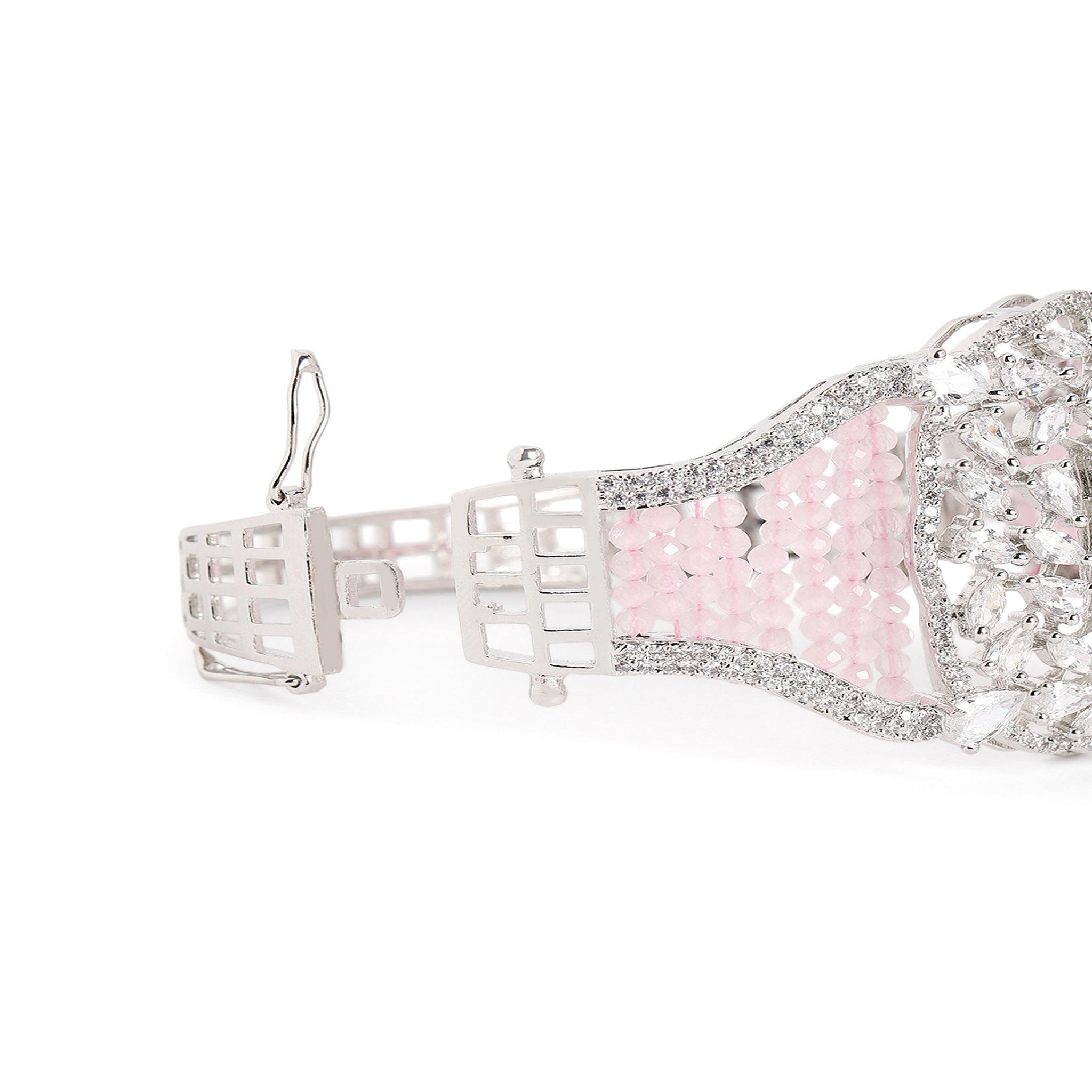 Women Rhodium-Plated Cubic Zirconia Studded Kada Bracelet