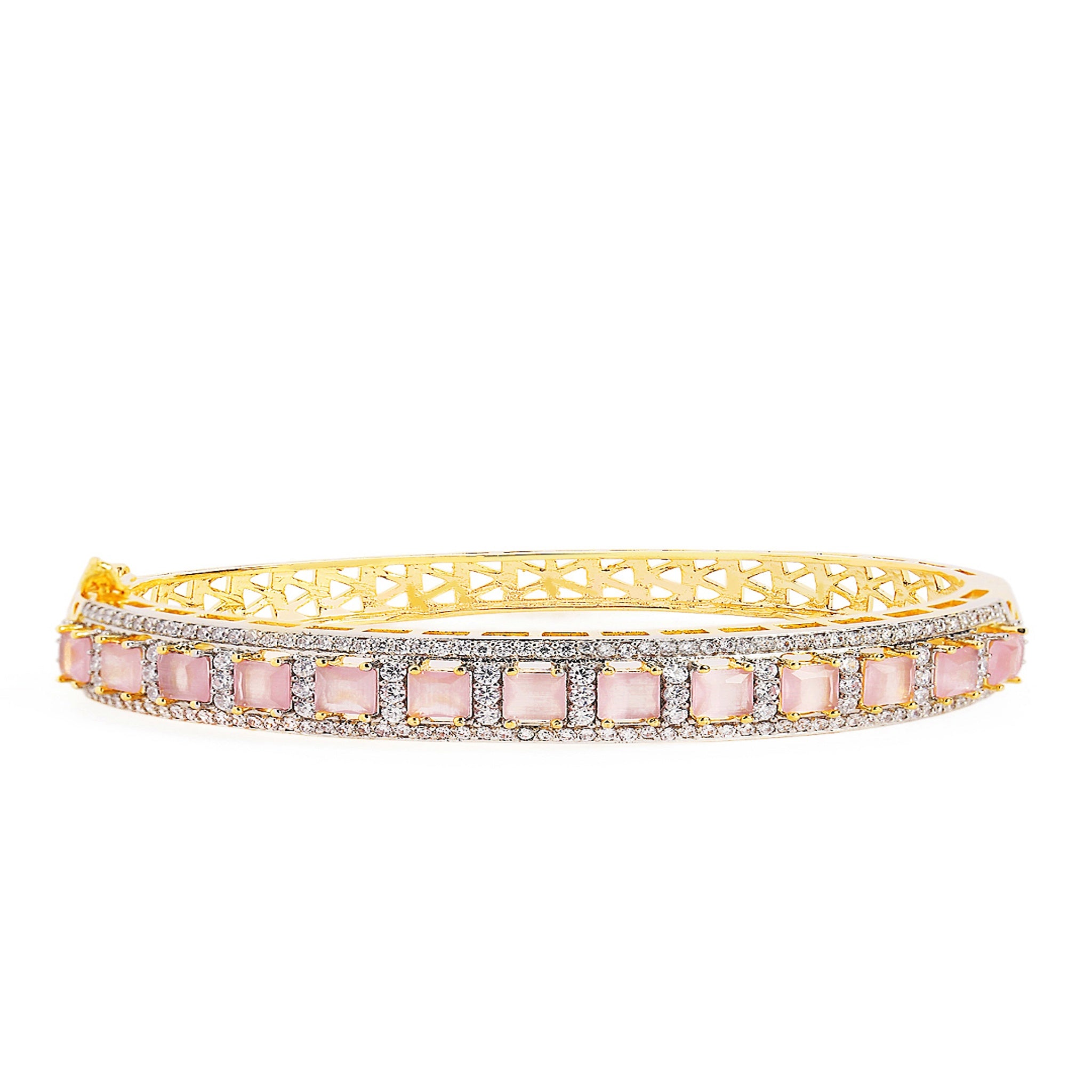 Women Gold-Plated Cubic Zirconia Studded Kada Bracelet