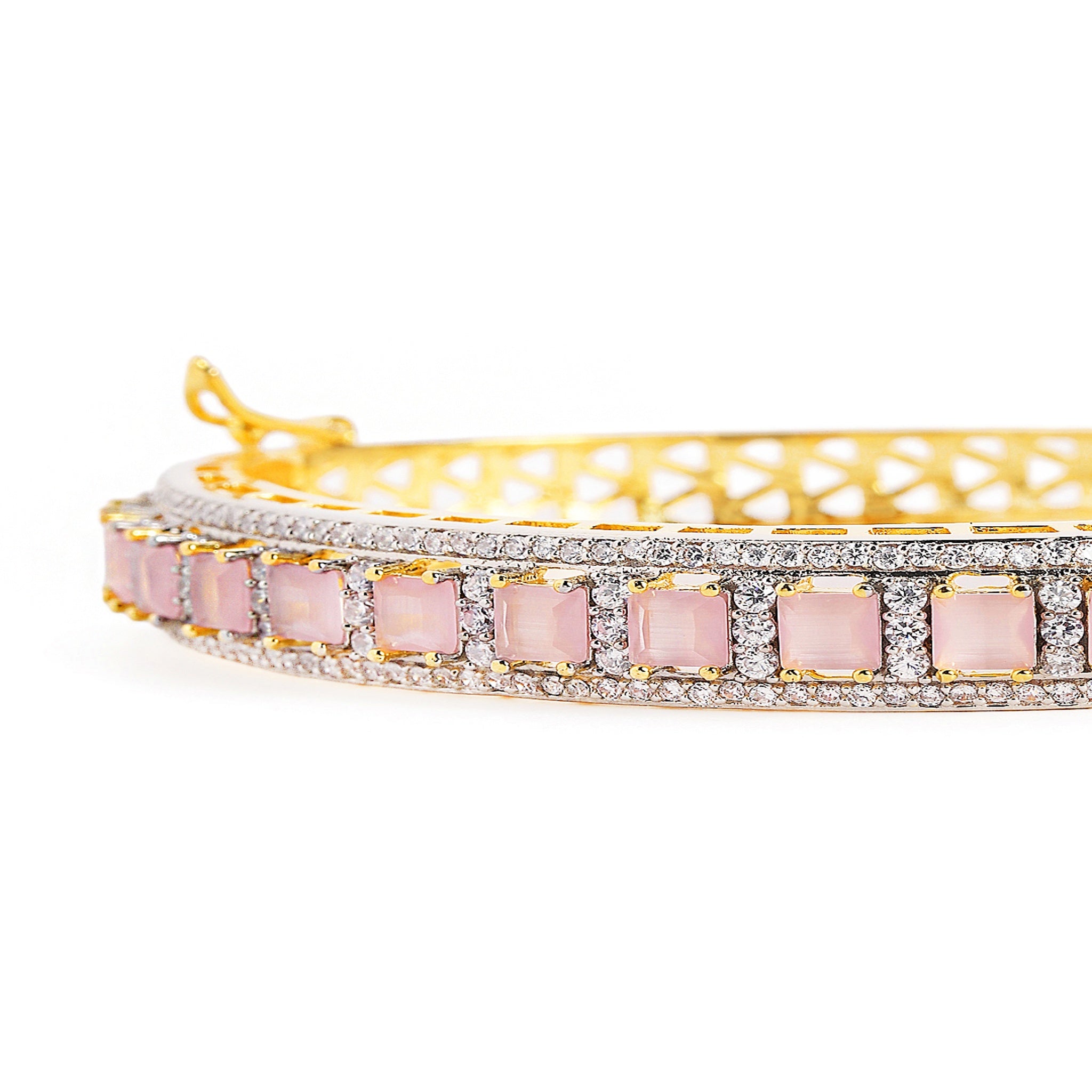 Women Gold-Plated Cubic Zirconia Studded Kada Bracelet