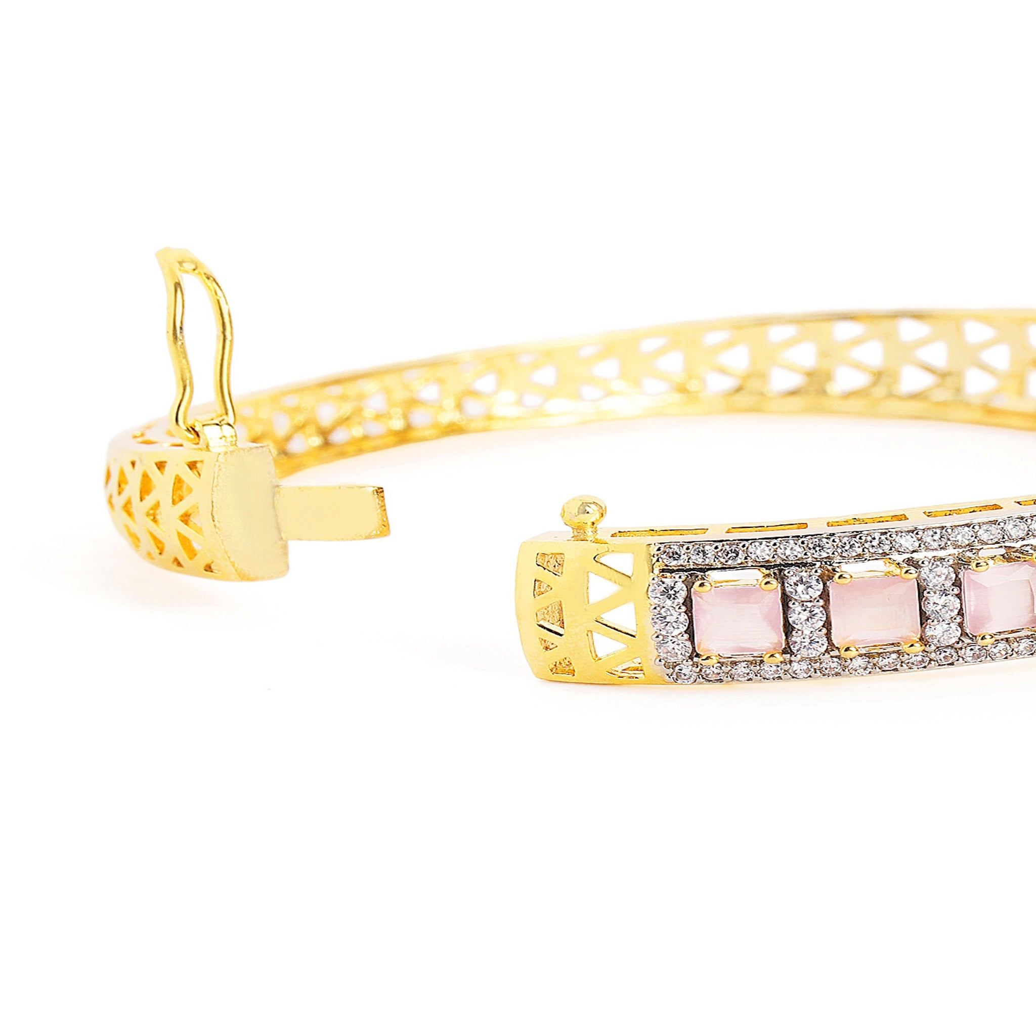 Women Gold-Plated Cubic Zirconia Studded Kada Bracelet