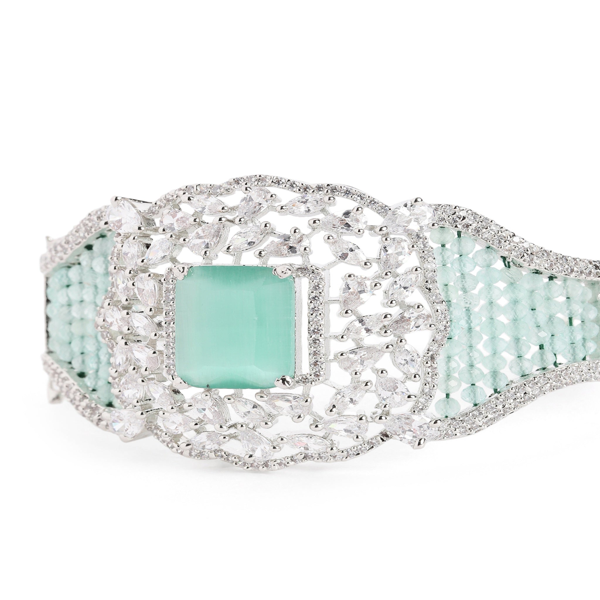 Women Cubic Zirconia Rhodium-Plated Kada Bracelet