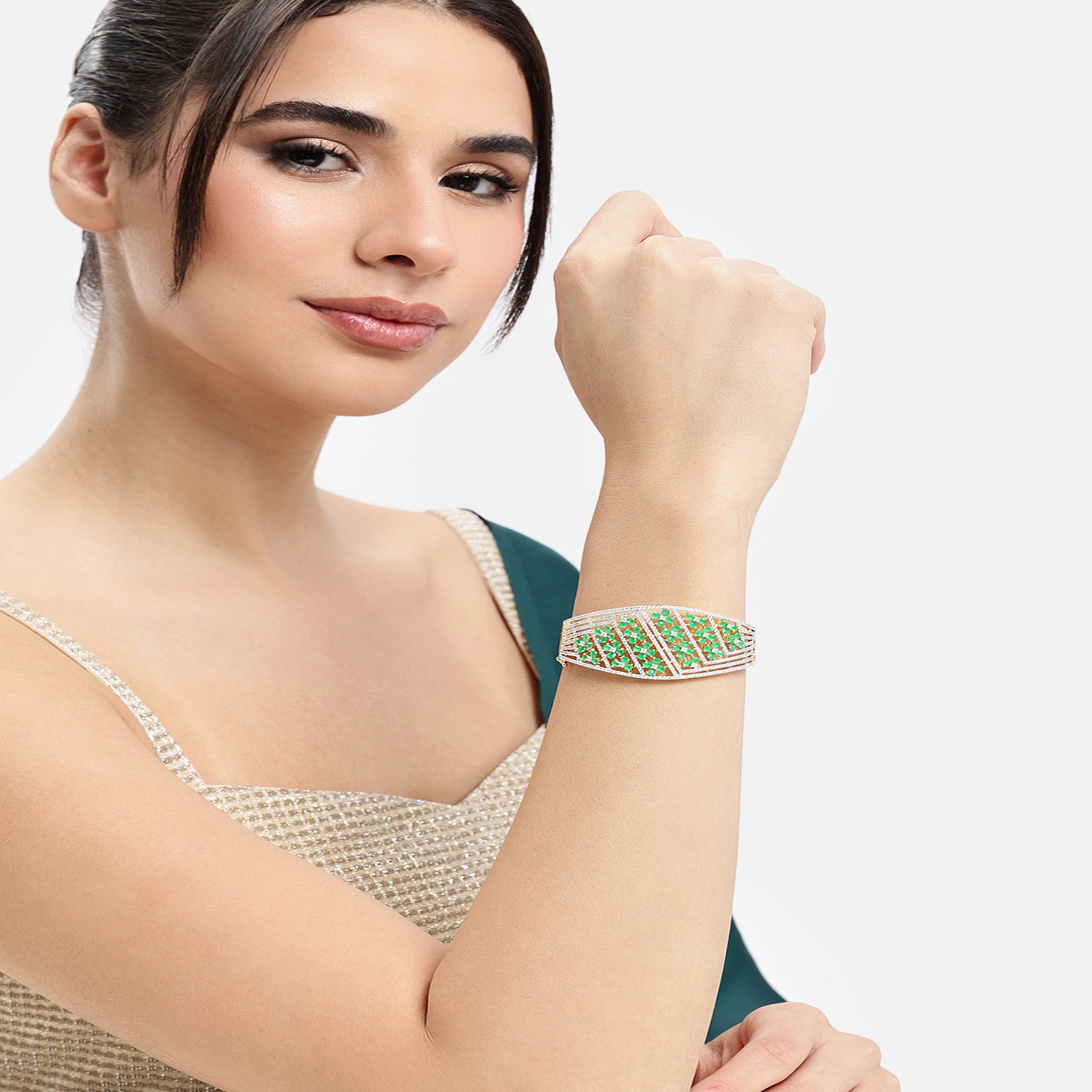 Women Cubic Zirconia Gold-Plated Kada Bracelet