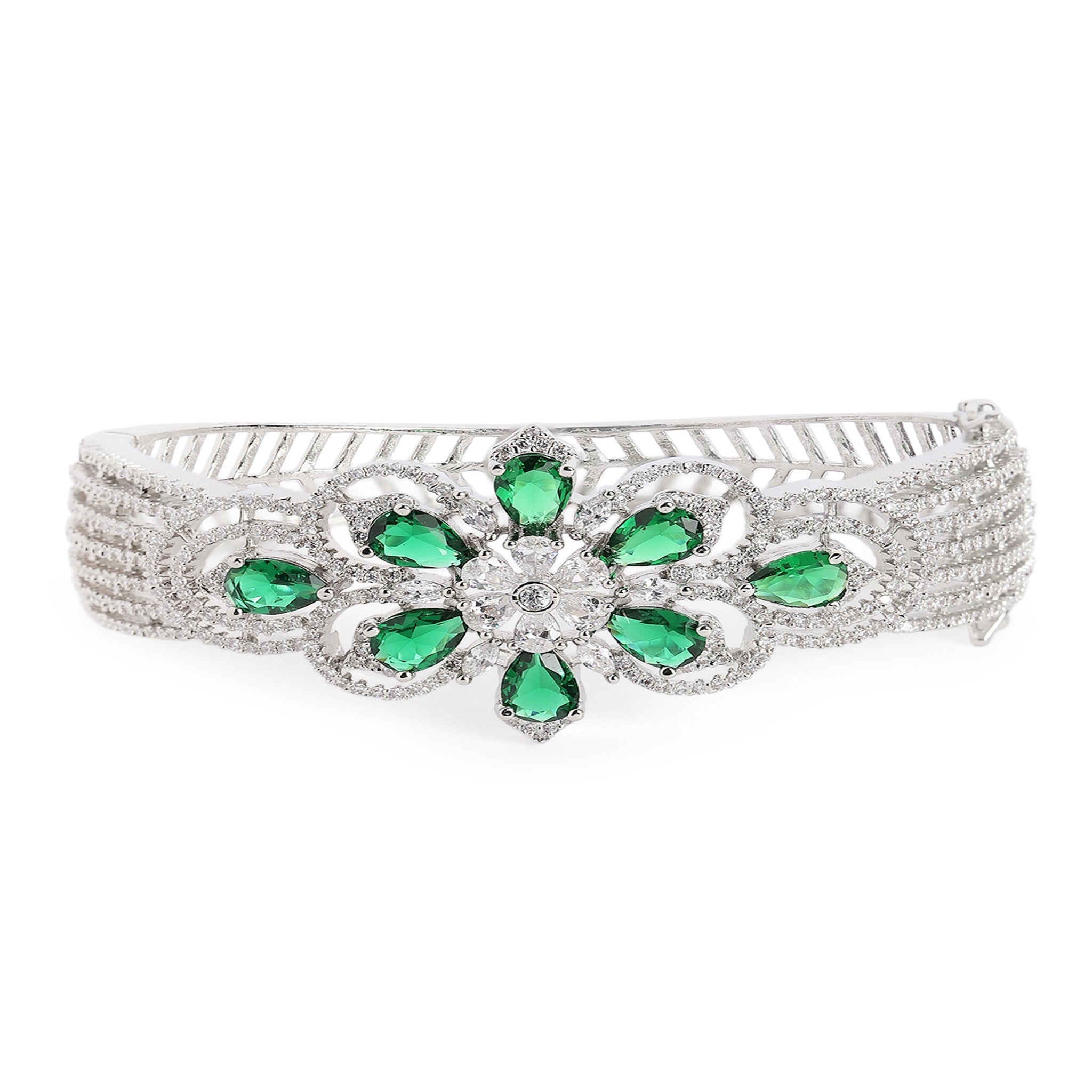 Women Cubic Zirconia Rhodium-Plated Kada Bracelet