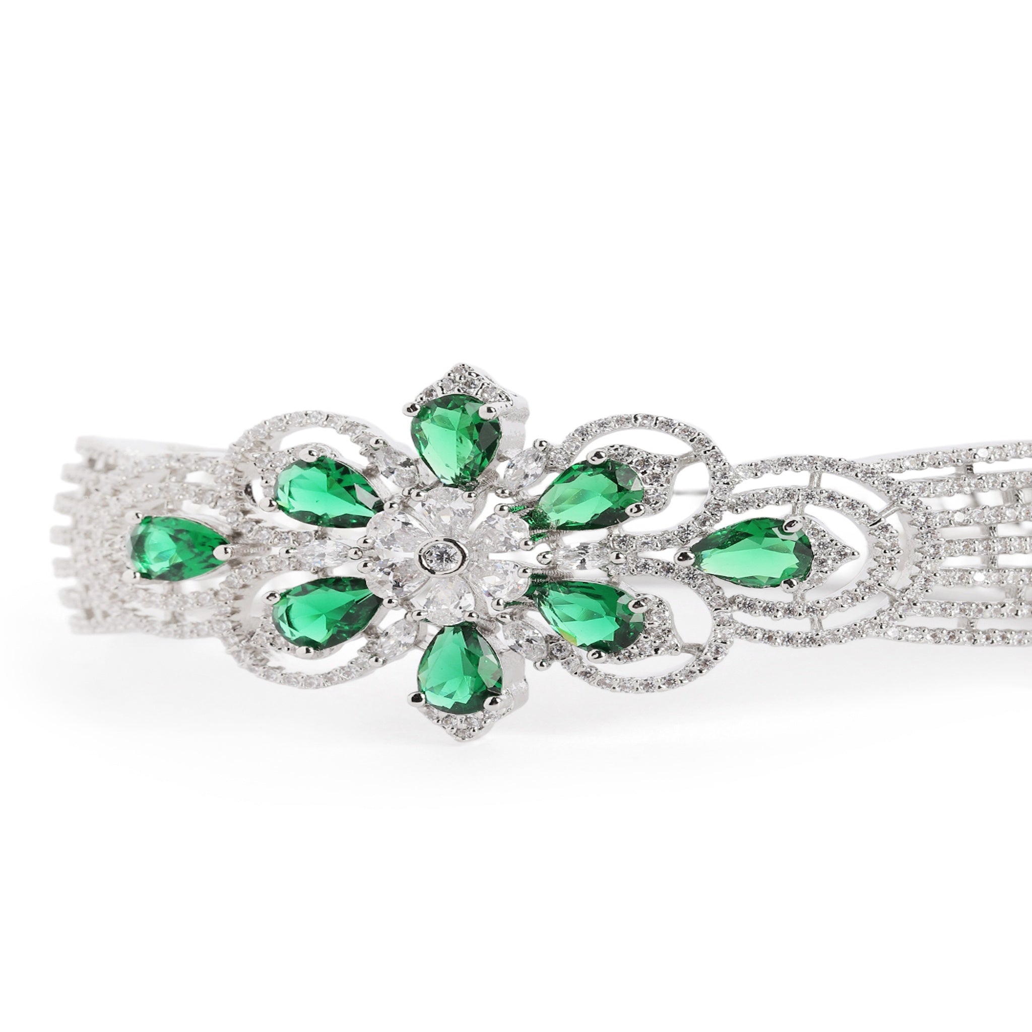 Women Cubic Zirconia Rhodium-Plated Kada Bracelet