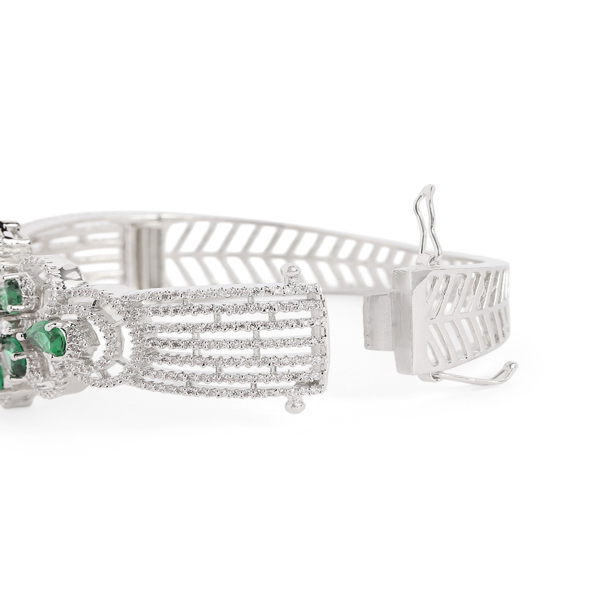 Women Cubic Zirconia Rhodium-Plated Kada Bracelet