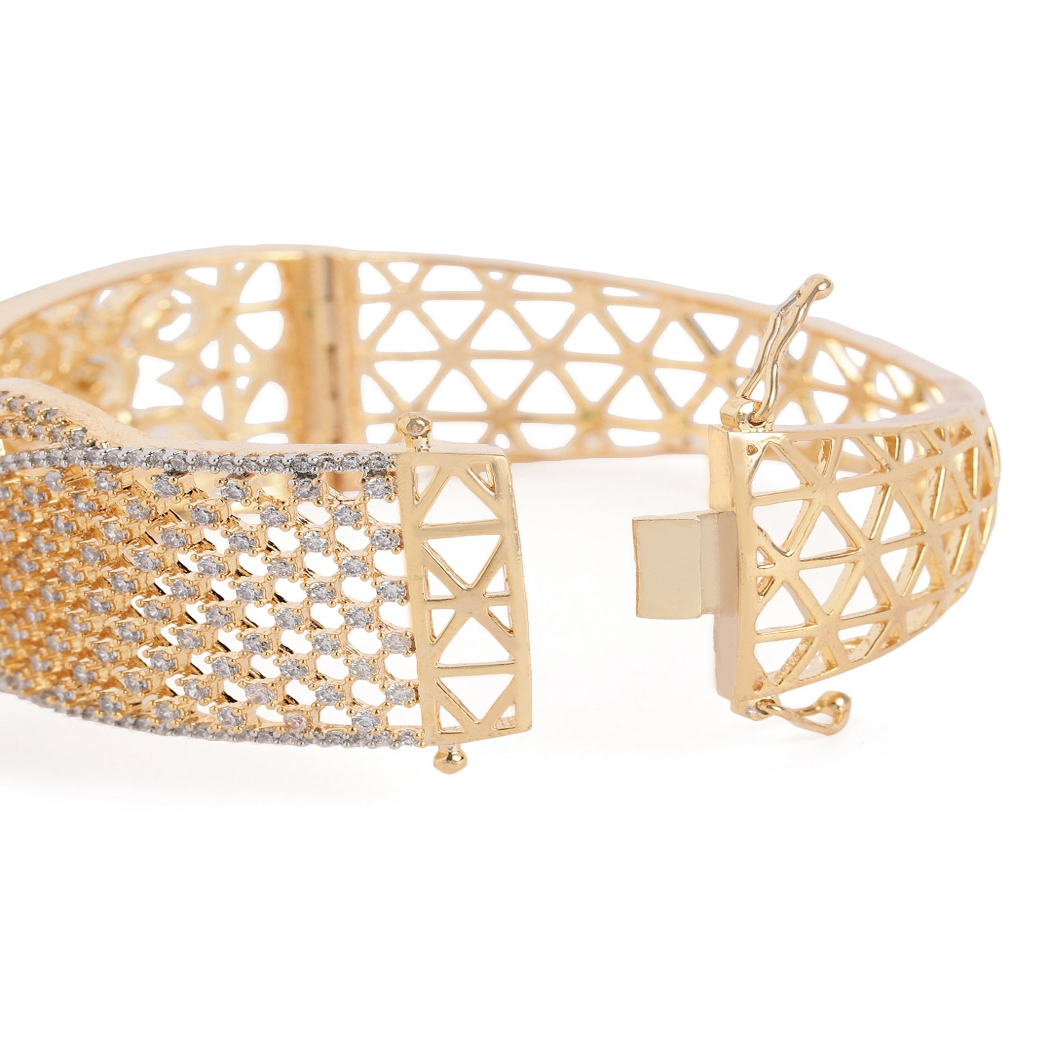 Women Cubic Zirconia Gold-Plated Kada Bracelet