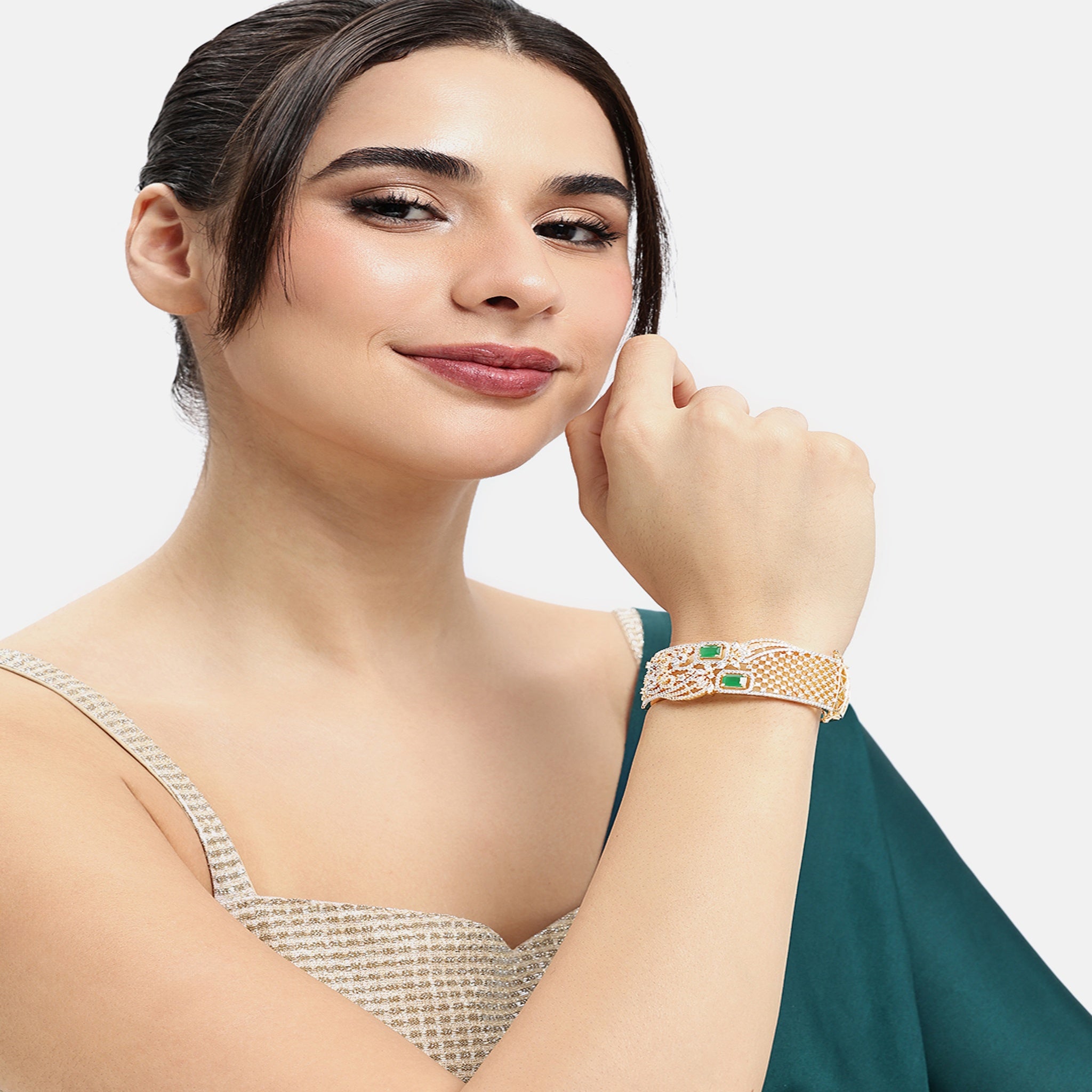 Women Cubic Zirconia Gold-Plated Kada Bracelet
