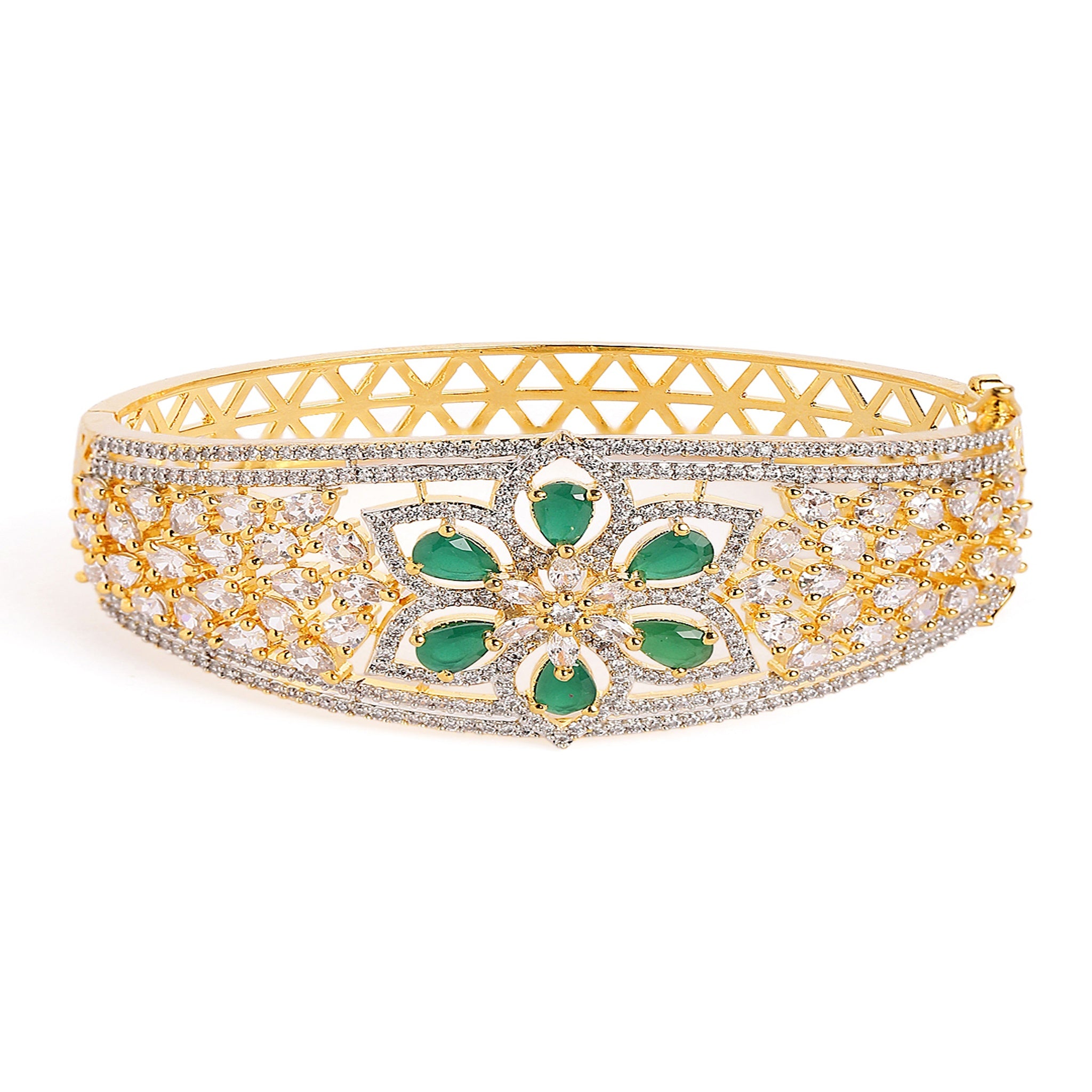Women Cubic Zirconia Gold-Plated Kada Bracelet