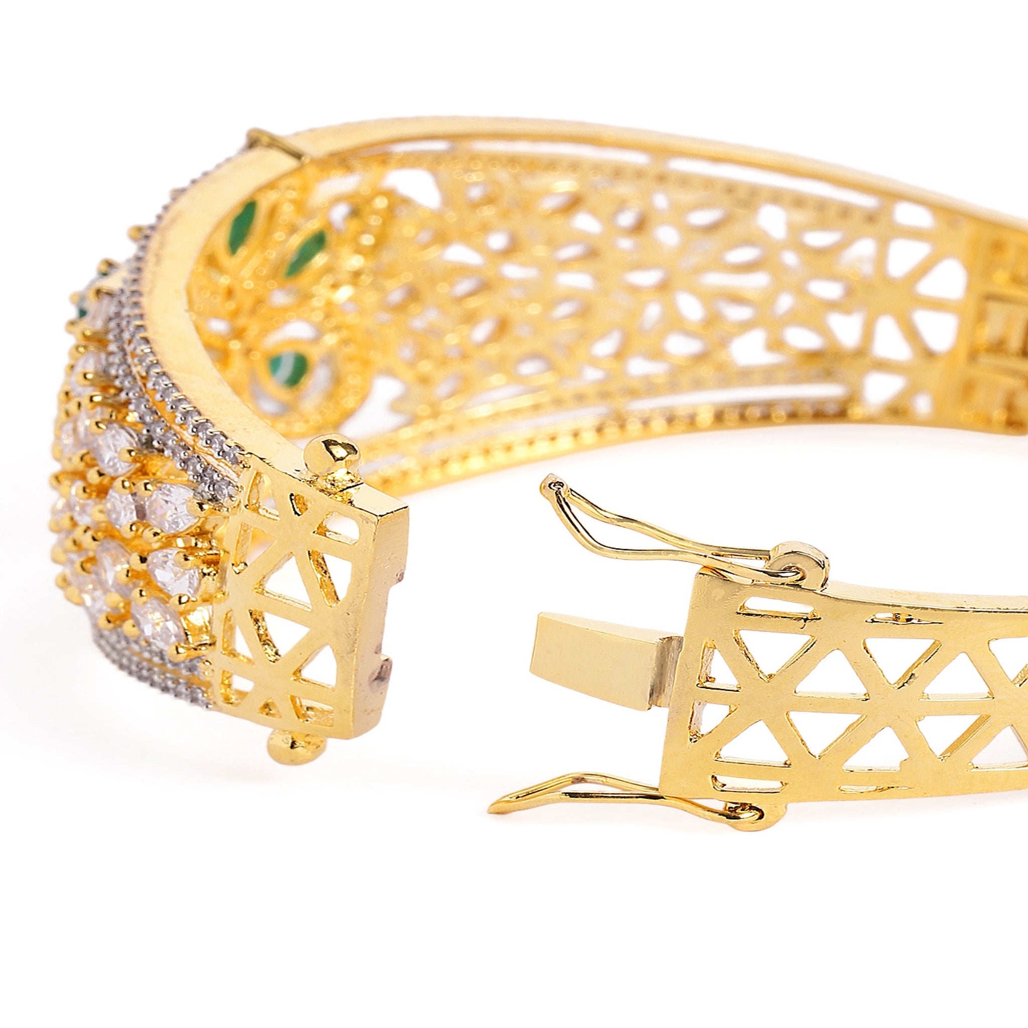 Women Cubic Zirconia Gold-Plated Kada Bracelet