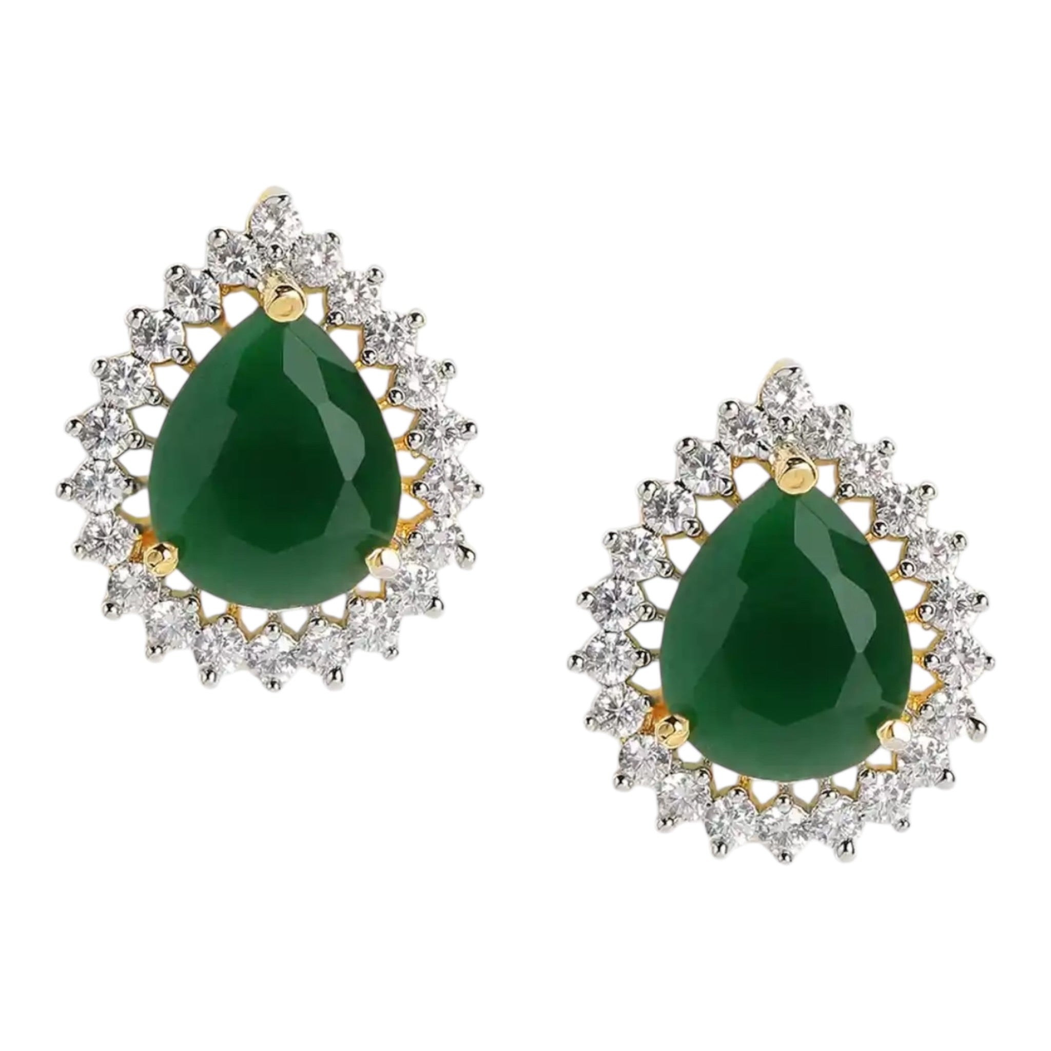 Gold Plated Green Zircon Stud Earrings