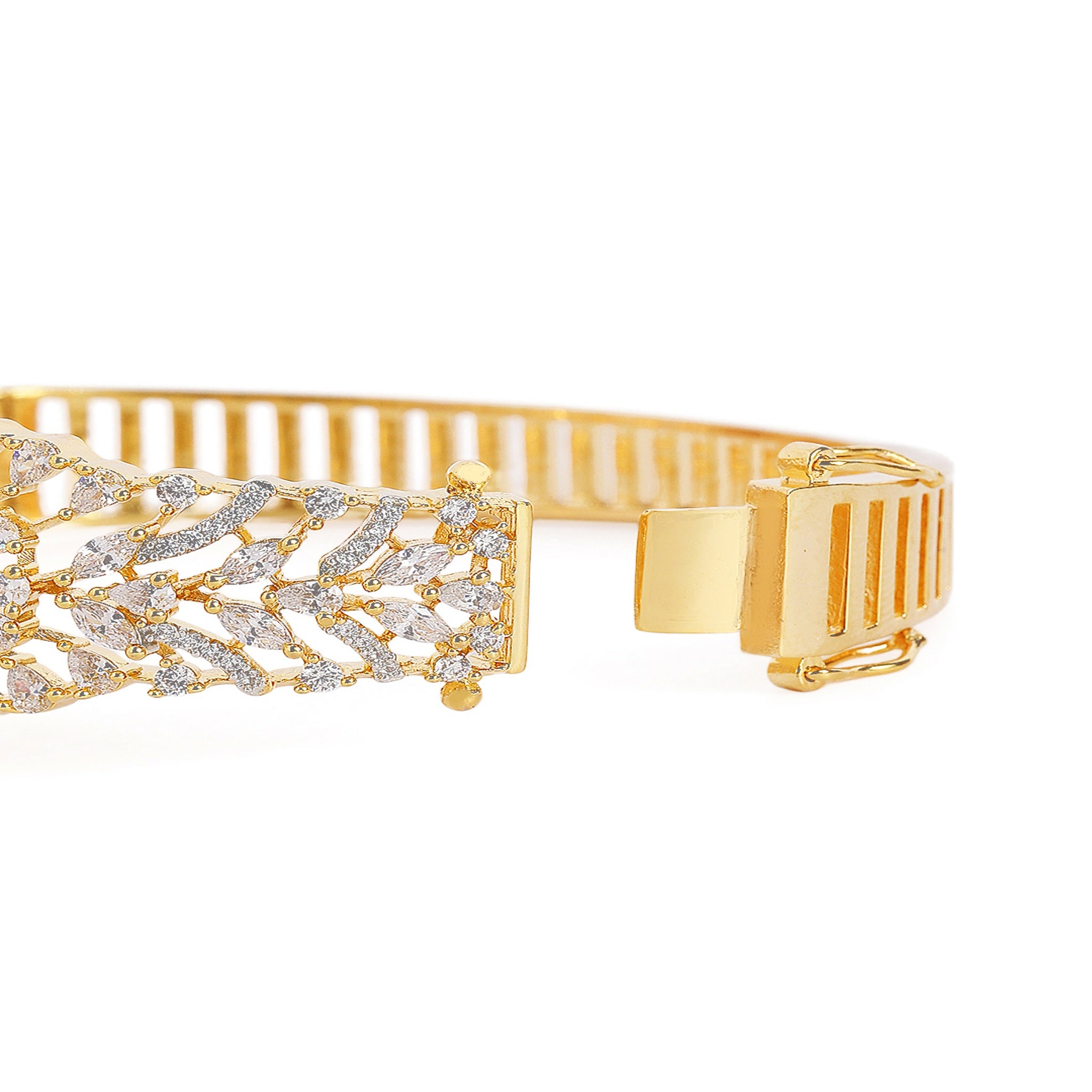 Women Gold-Plated Cubic Zirconia Studded Kada Bracelet-Pink