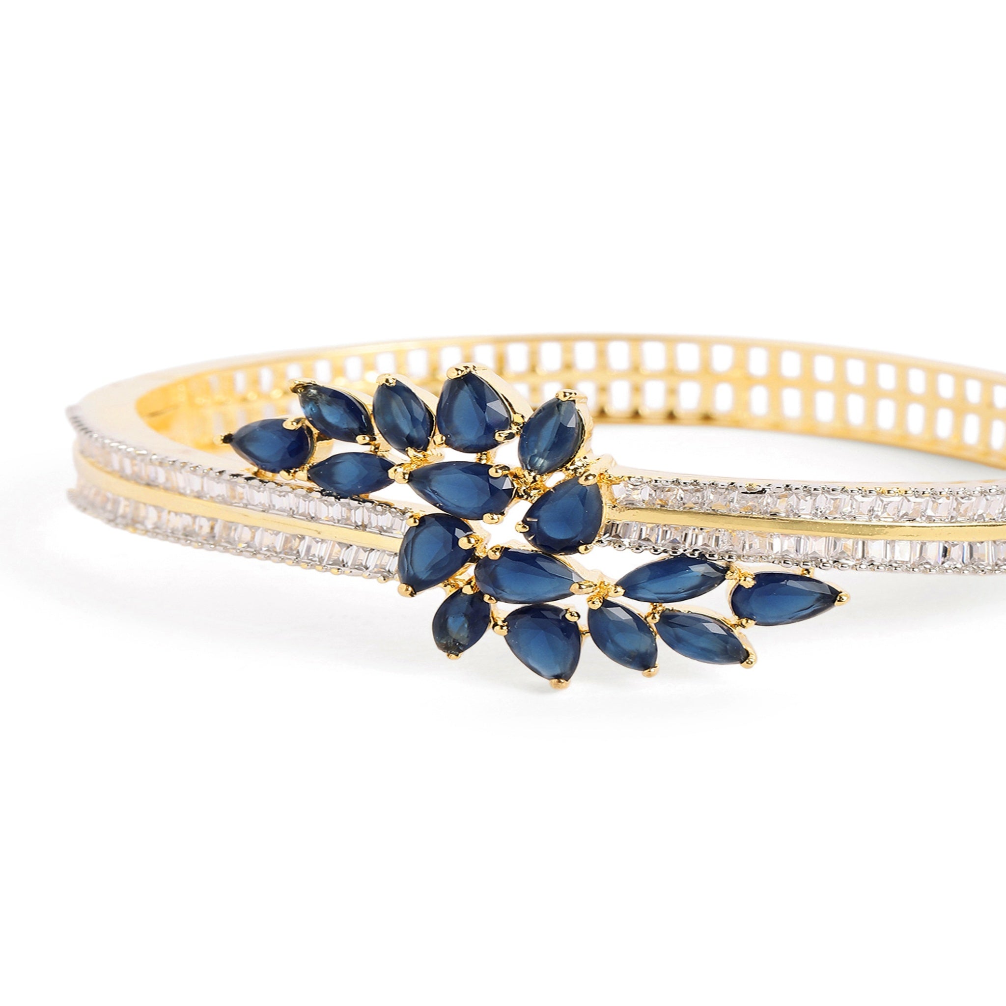 Women Cubic Zirconia Gold-Plated Kada Bracelet-Blue