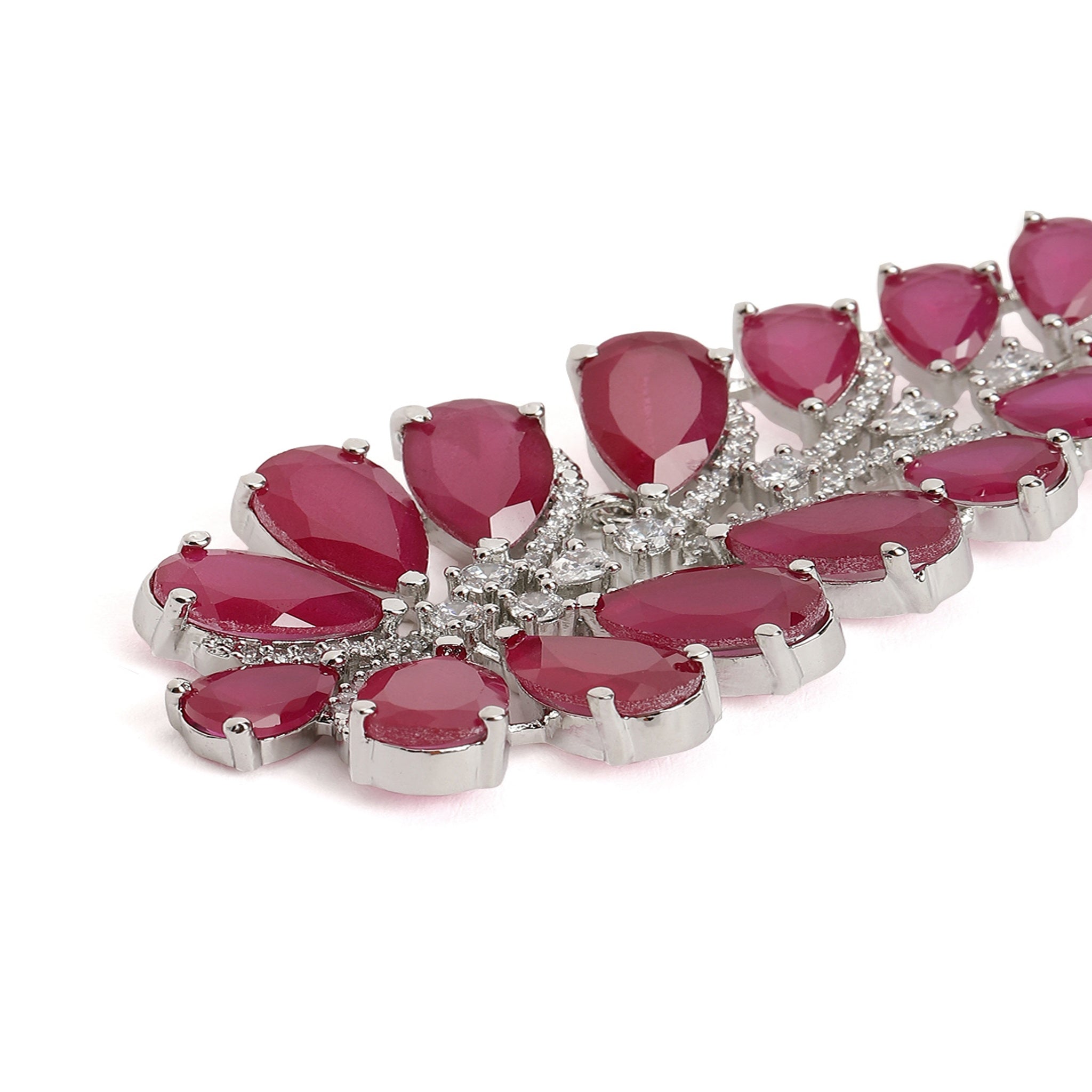 Silver-Toned American Diamonds Ruby Chandeliar Earrings