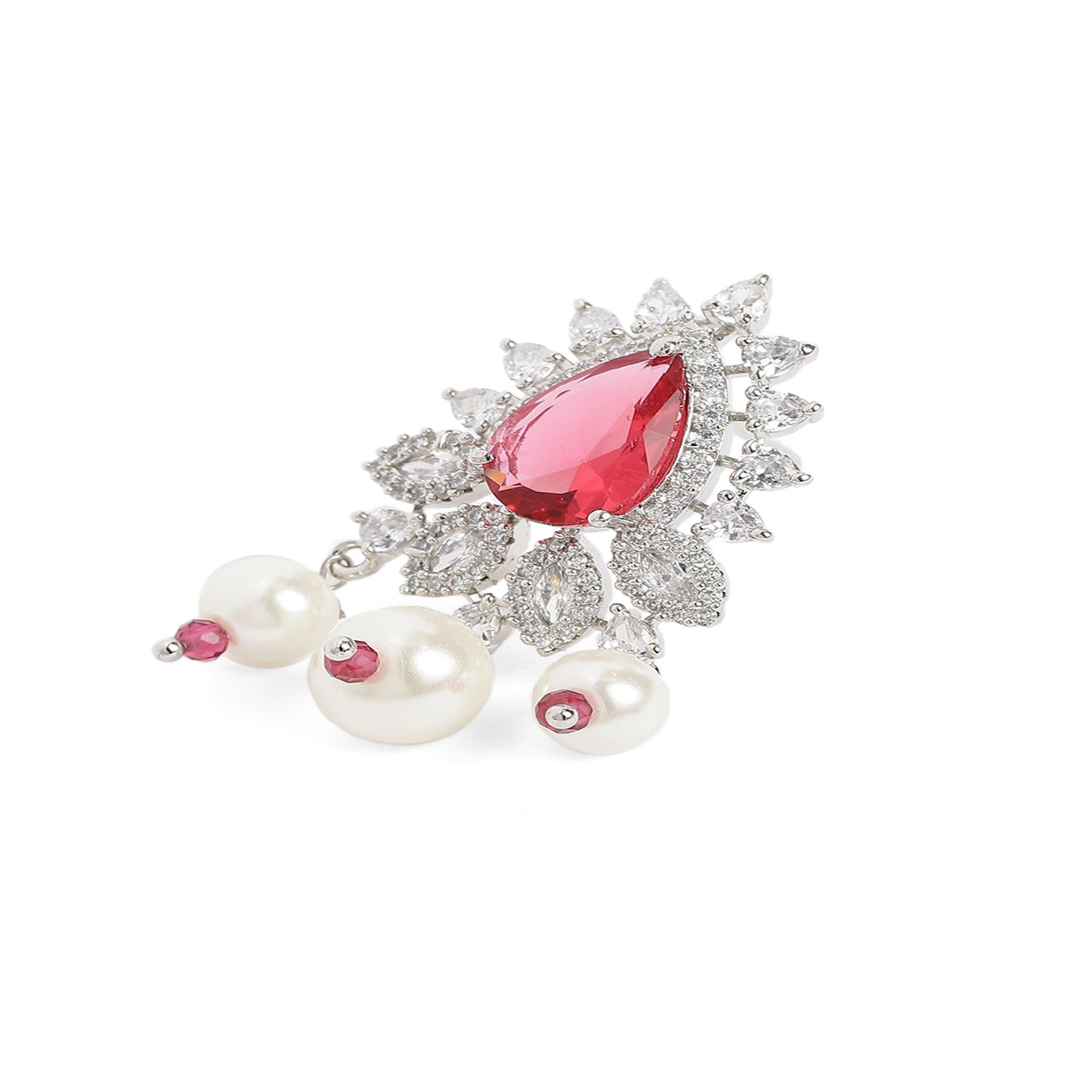 Rhodium-Plated Pearls & AD-Studded Rani Jewellery Set