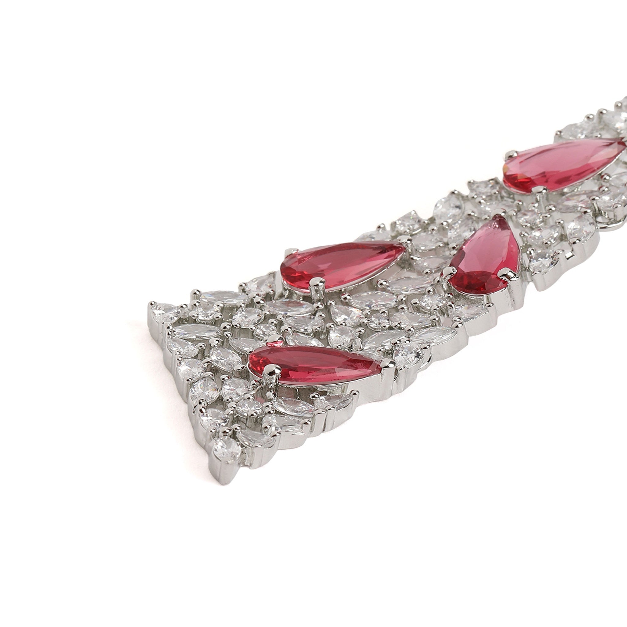 Silver-Toned American Diamonds Rani Pink Drop Earrings