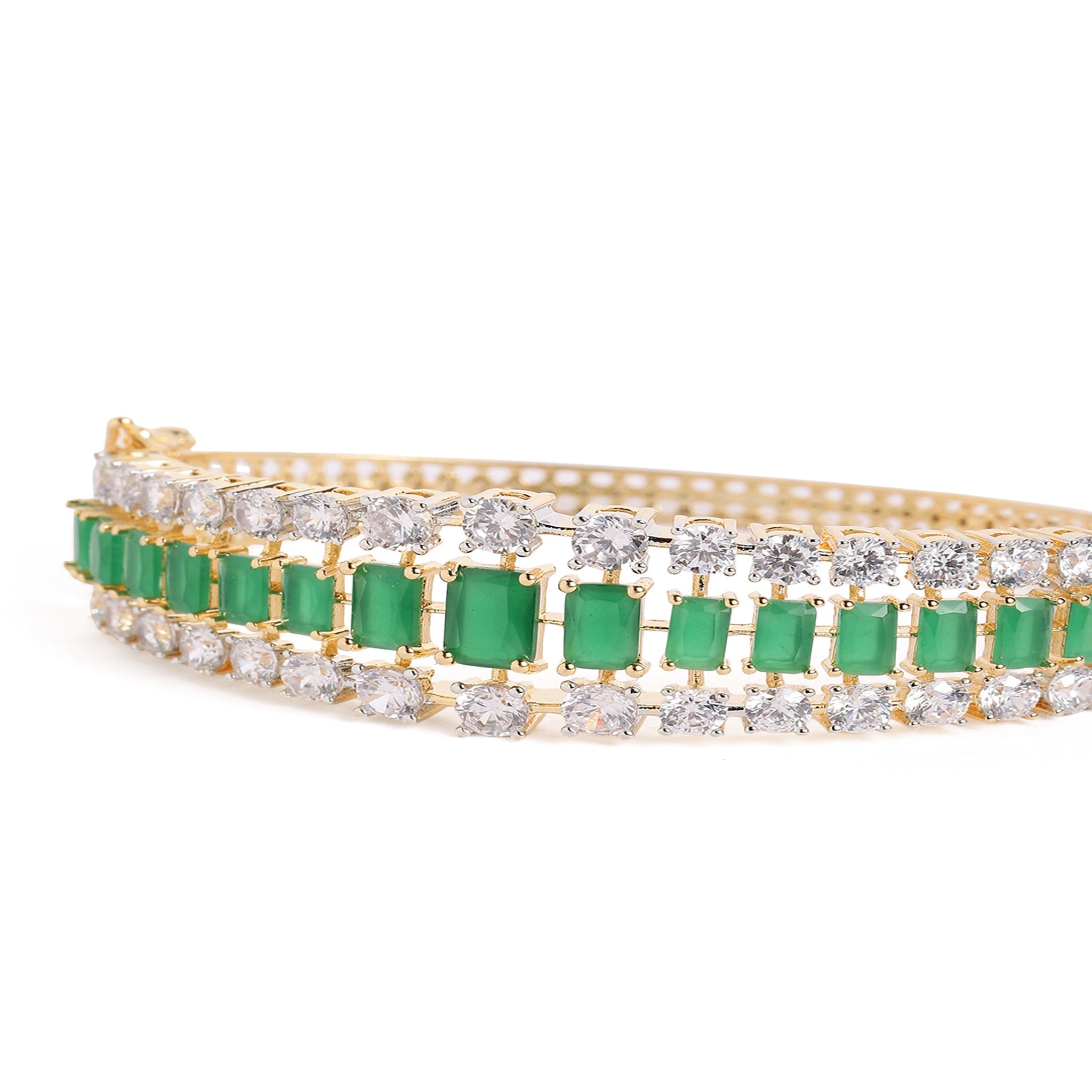 Cubic Zirconia Gold-Plated Kada Bracelet Green-Green
